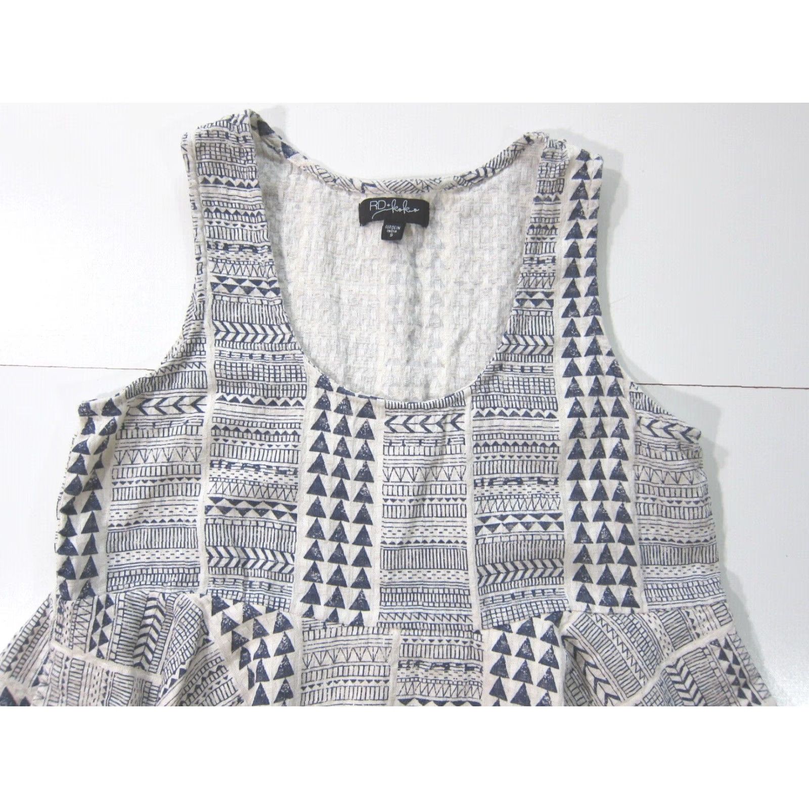 Vintage RD + KOKO Blouse Top Women Tank 100% Cotton Blue Ivory Floral Sleeveless Round Neck XS S Size S / US 4 / IT 40 - 5 Thumbnail
