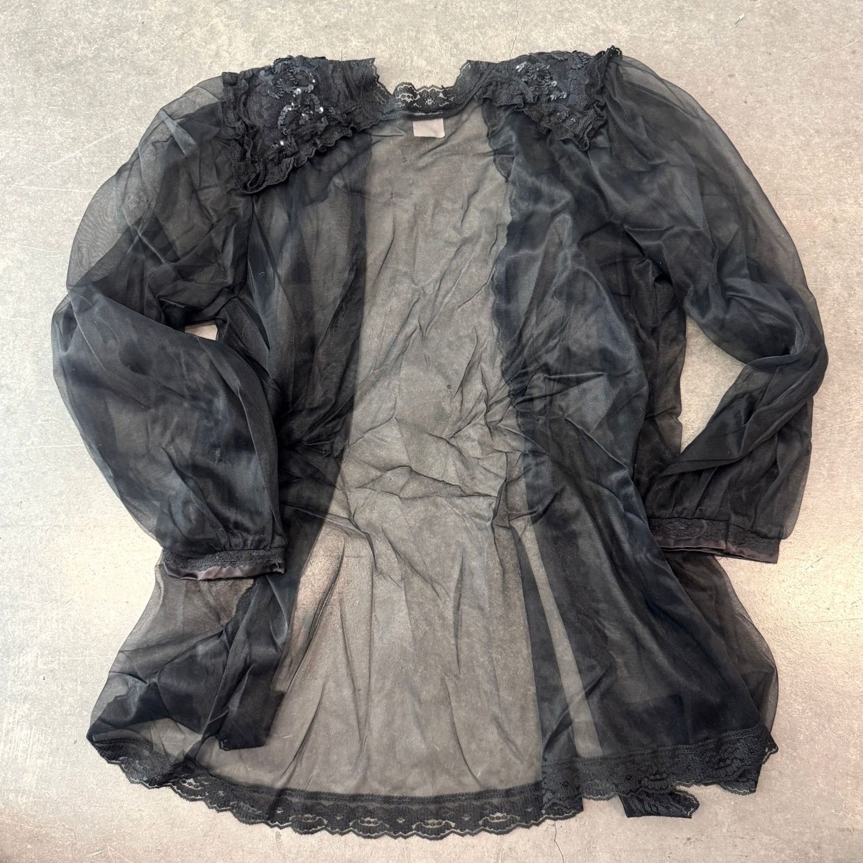 Vintage VINTAGE Y2K 90'S Full Micro Sheer Lace Black Lingerie Slip Blouse Longsleeve M Shirt Womens XS? Size M / US 6-8 / IT 42-44 - 2 Thumbnail