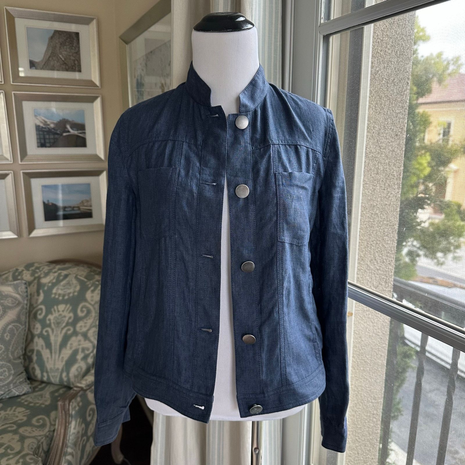 Other Navy Linen Jacket Band Collar Size 2 Company Ellen Tracy Size XS / US 0-2 / IT 36-38 - 1 Thumbnail