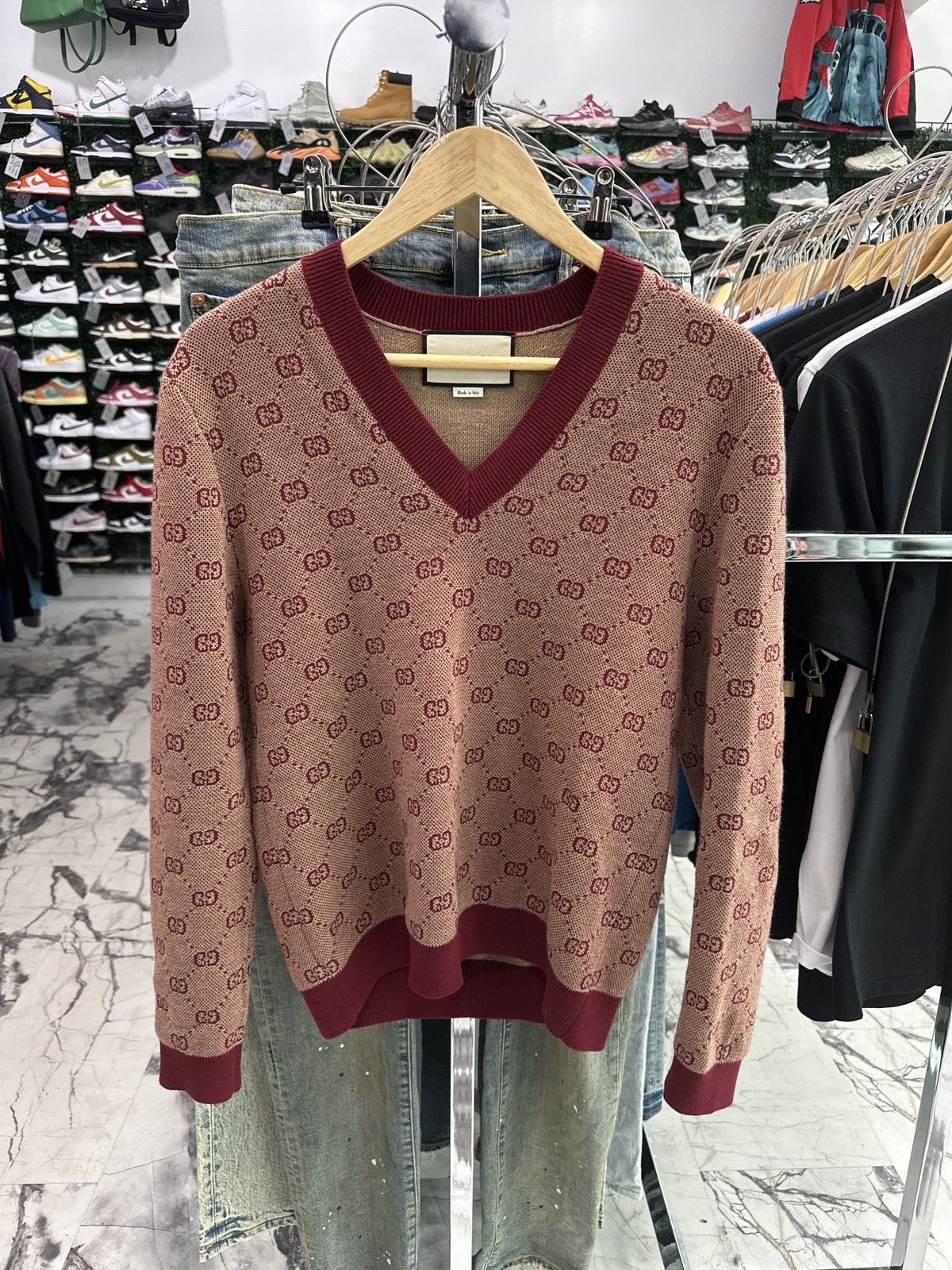 Gucci Gucci Logo V-Neck Wool Knit Sweater Size US XS / EU 42 / 0 - 1 Thumbnail