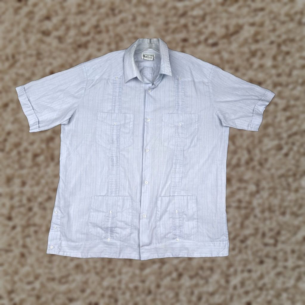 Vintage Renato Guayabera Shirt Men Extra Large Blue Vertical Stripe 4 Pocket Poly Blend Button-Up Size US XL / EU 56 / 4 - 1 Thumbnail