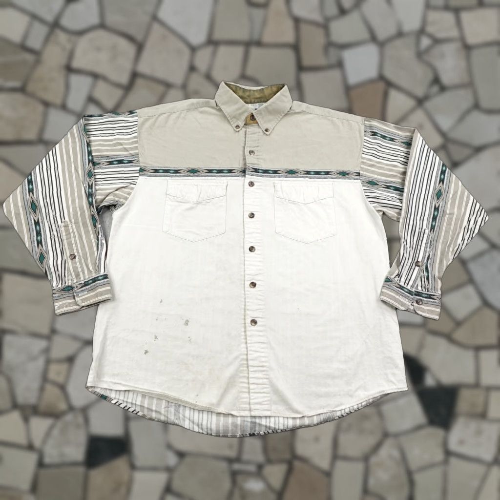 Vintage VINTAGE Panhandle Slim Shirt XL Gray Aztec Striped Button-Up Long Sleeve Western Mens Size US XL / EU 56 / 4 - 1 Thumbnail