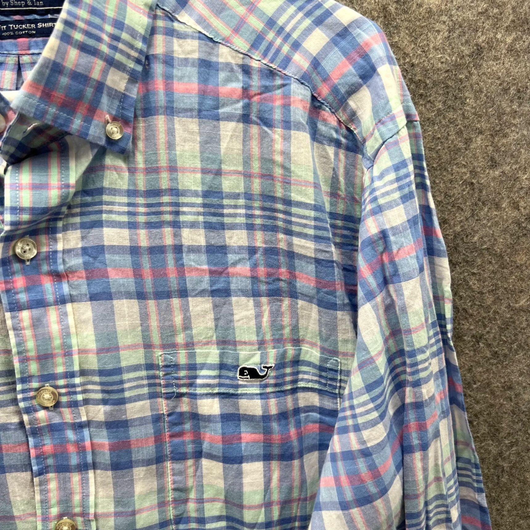 Vineyard Vines Vineyard Vines Shirt Mens Large Blue Button Down Slim Fit Tucker Madras Plaid Vintage Size US L / EU 52-54 / 3 - 7 Thumbnail