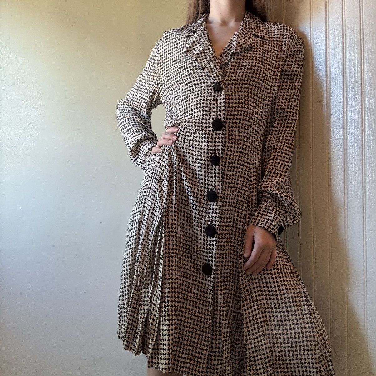 Ann Taylor Vintage 90s Ann Taylor Houndstooth Long Sleeve Dress 4 Size S / US 4 / IT 40 - 9 Thumbnail