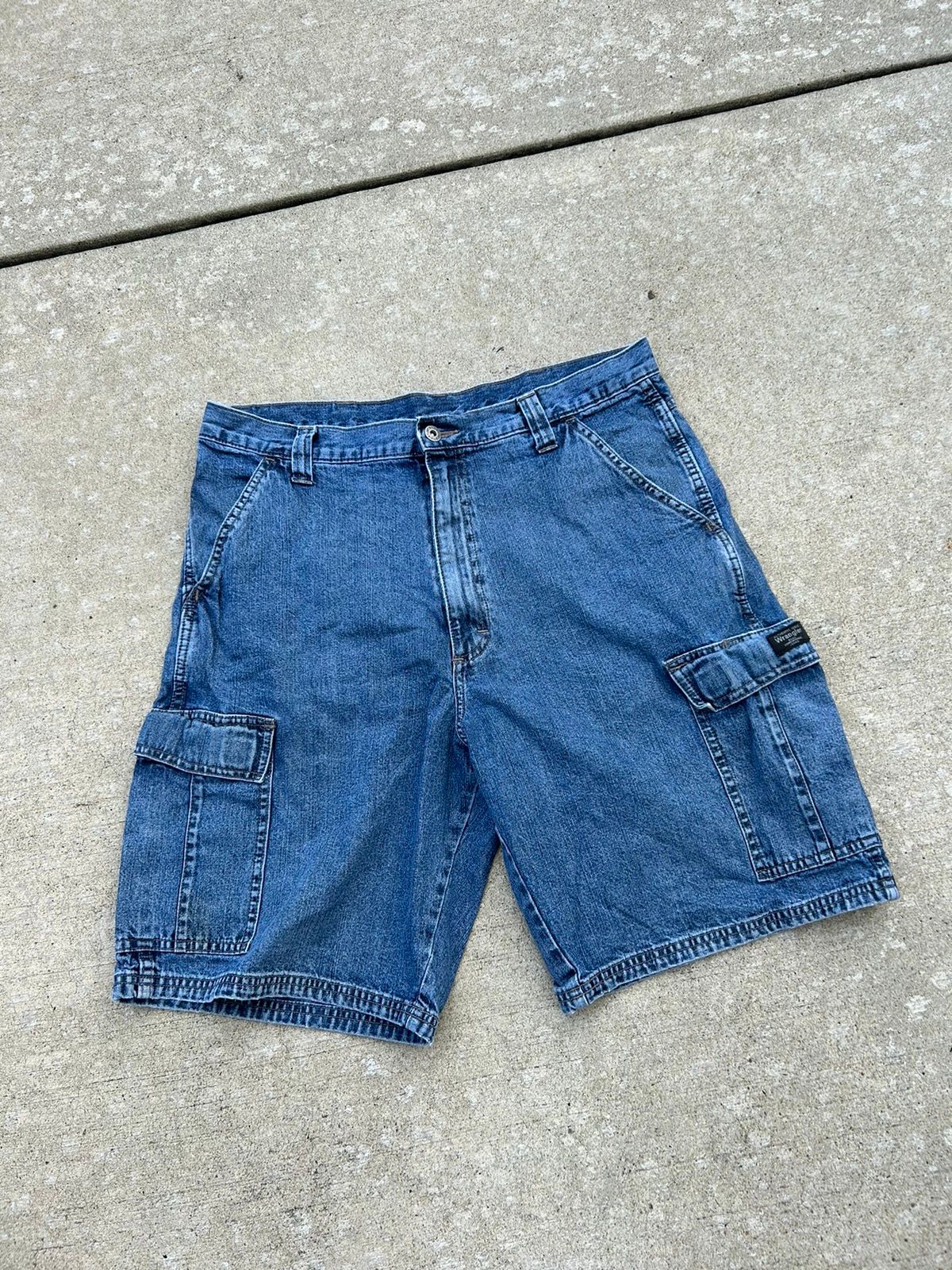 Streetwear Blue Wrangler Cargo Carpenter Baggy Jean Shorts Jorts Y2K ...