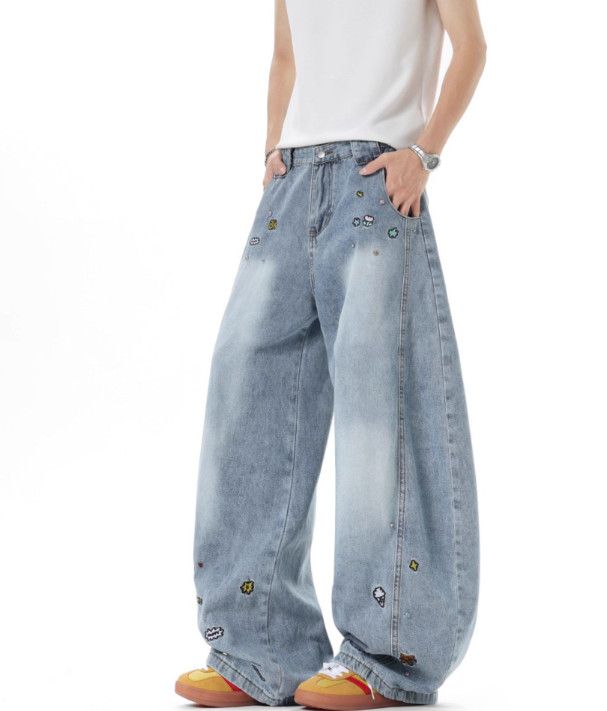 Japanese Brand Men's Paneled Denim Jeans with Cartoon Embroidery Size US 32 / EU 48 - 2 Thumbnail