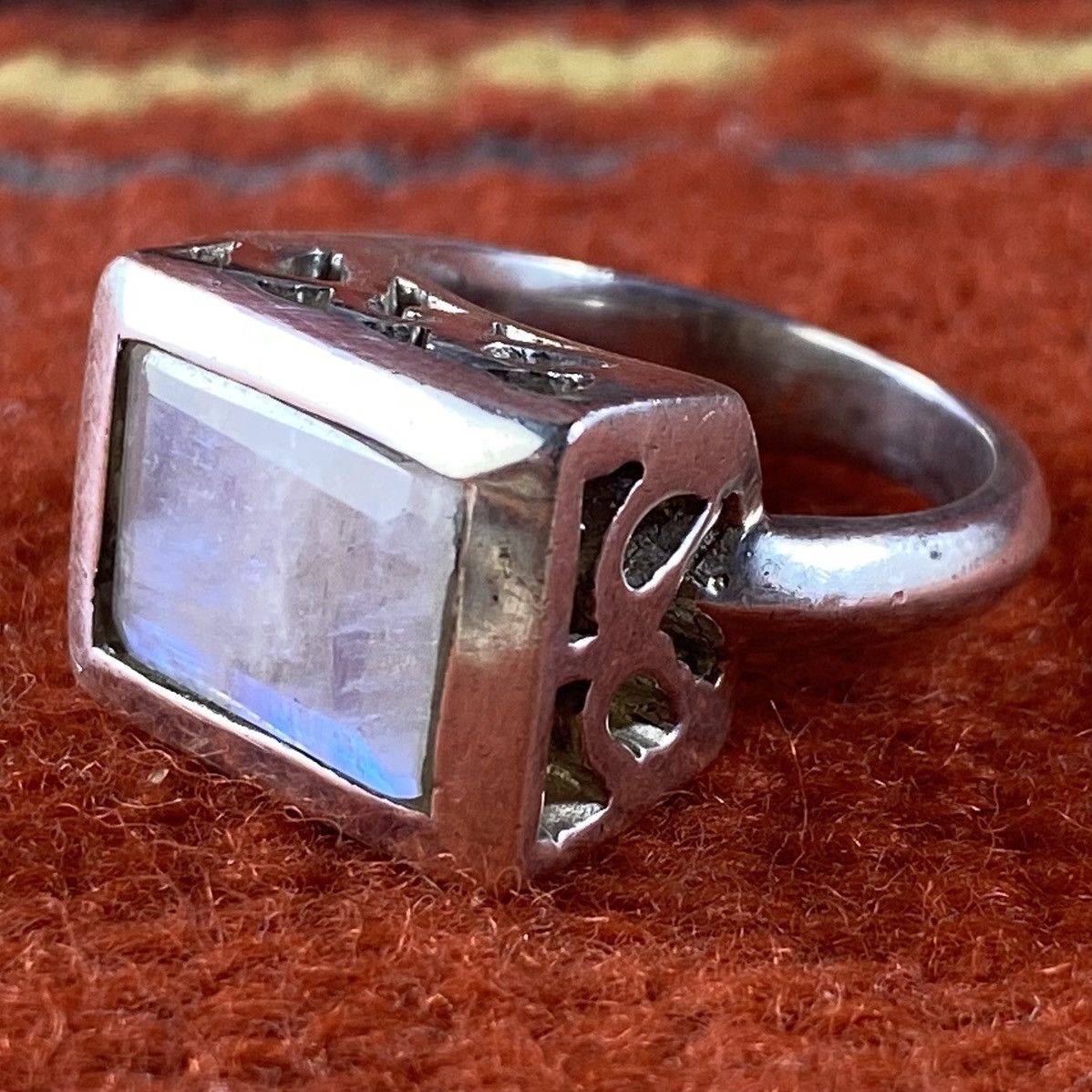 Japanese Brand × Kapital × Vintage Vtg Sterling Silver Moonstone Chunky Square Signet Ring Boho Size ONE SIZE - 3 Thumbnail