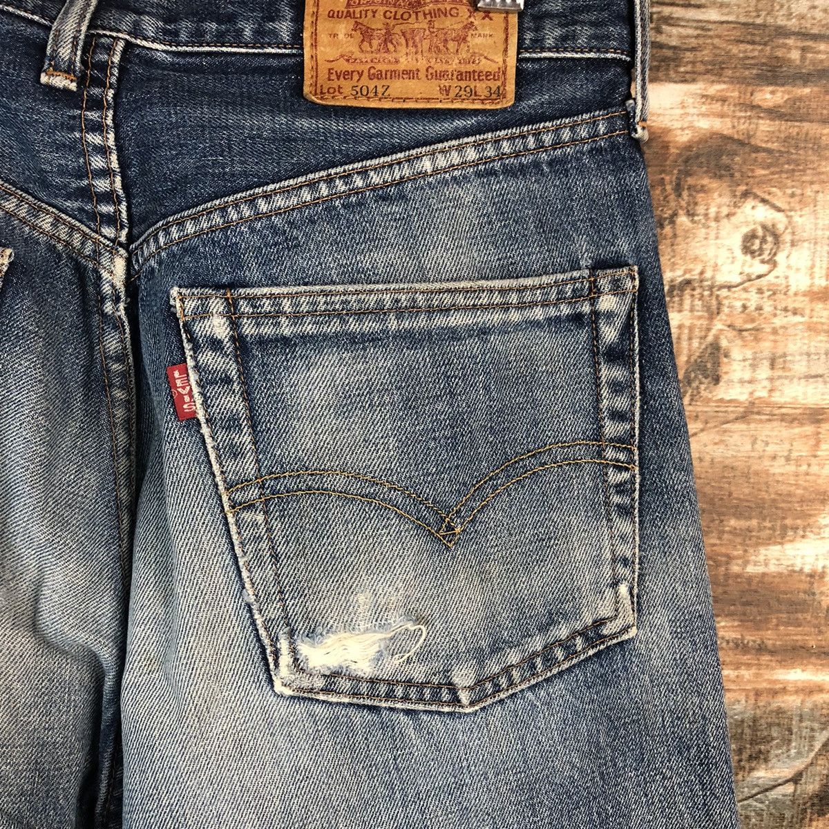 Levi's D Levis 504 Big E selvedge Distressed Denim Pants #A2579 Size US 29 - 19 Thumbnail