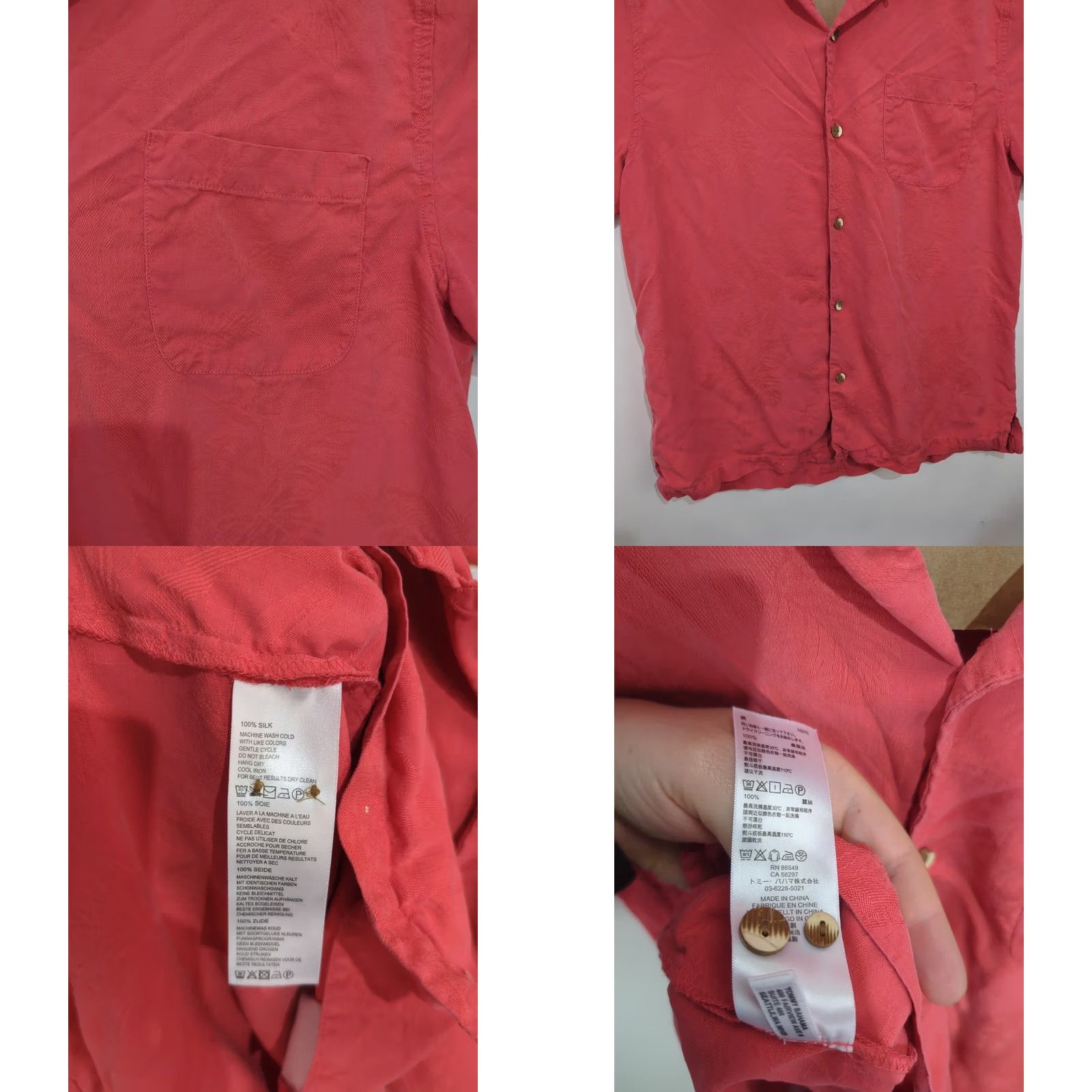 Tommy Bahama Tommy Bahama Silk Shirt Button-Up Short Sleeve Men Large Peach Pink Floral Hawaiian Aloha Comfort Casual Size US L / EU 52-54 / 3 - 8 Thumbnail