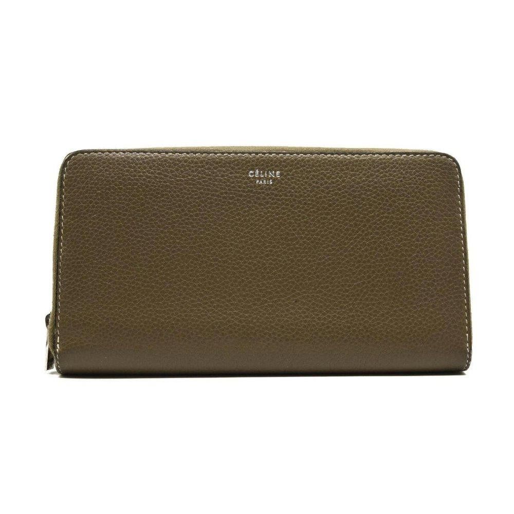 image of Celine Grained Calfskin Large Zip Around Multifunction Wallet Taupe in Beige, Women's
