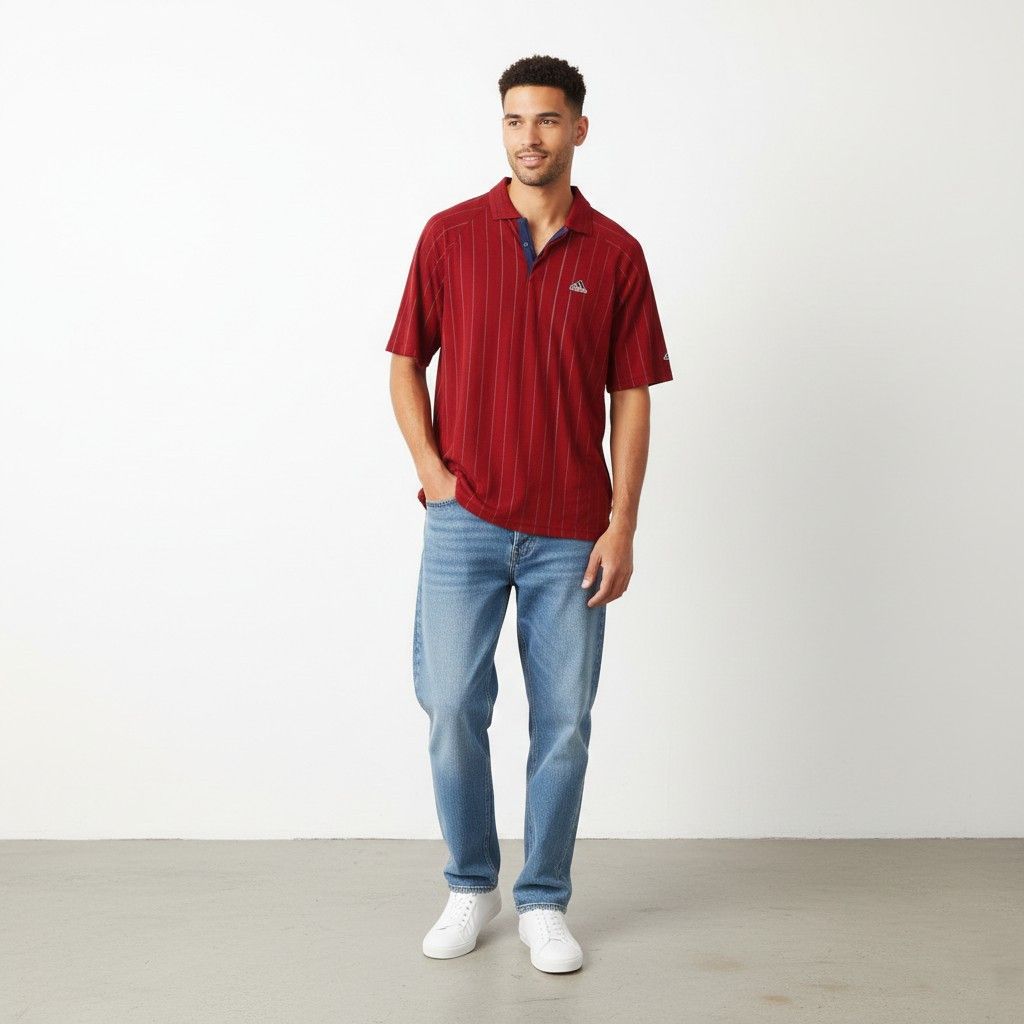 Adidas Adidas Men L Polo Shirt Maroon Striped Cotton Vintage 5867 Size US L / EU 52-54 / 3 - 1 Thumbnail