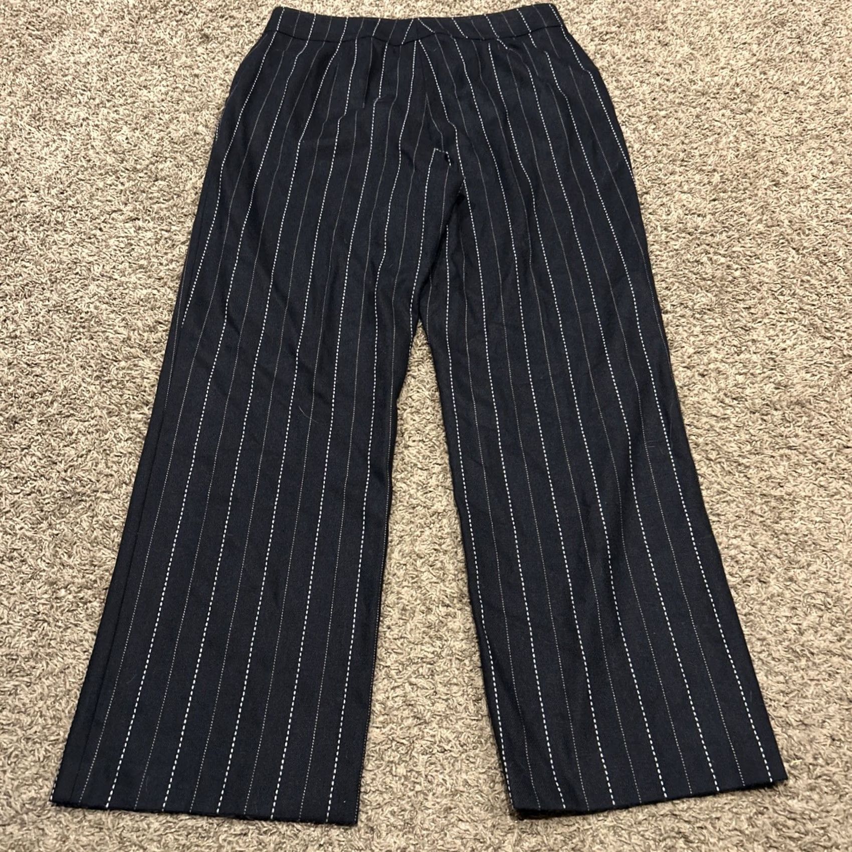 Vintage VTG Valerie Stevens Dress Pants Women 14 Wool Blend Pin Stripe Wide-Leg 90s Black Size 36" / US 14 / IT 50 - 3 Thumbnail