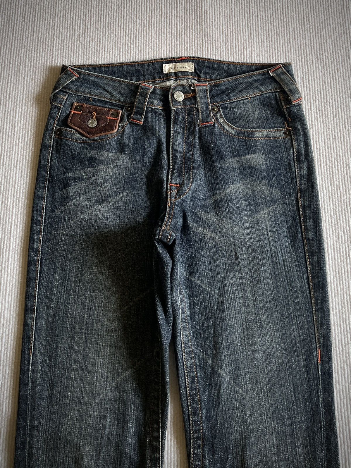 If Six Was Nine Archive Fre's Cate Leather Flap Distressed Flare Jeans Y2K Size 29" - 2 Thumbnail