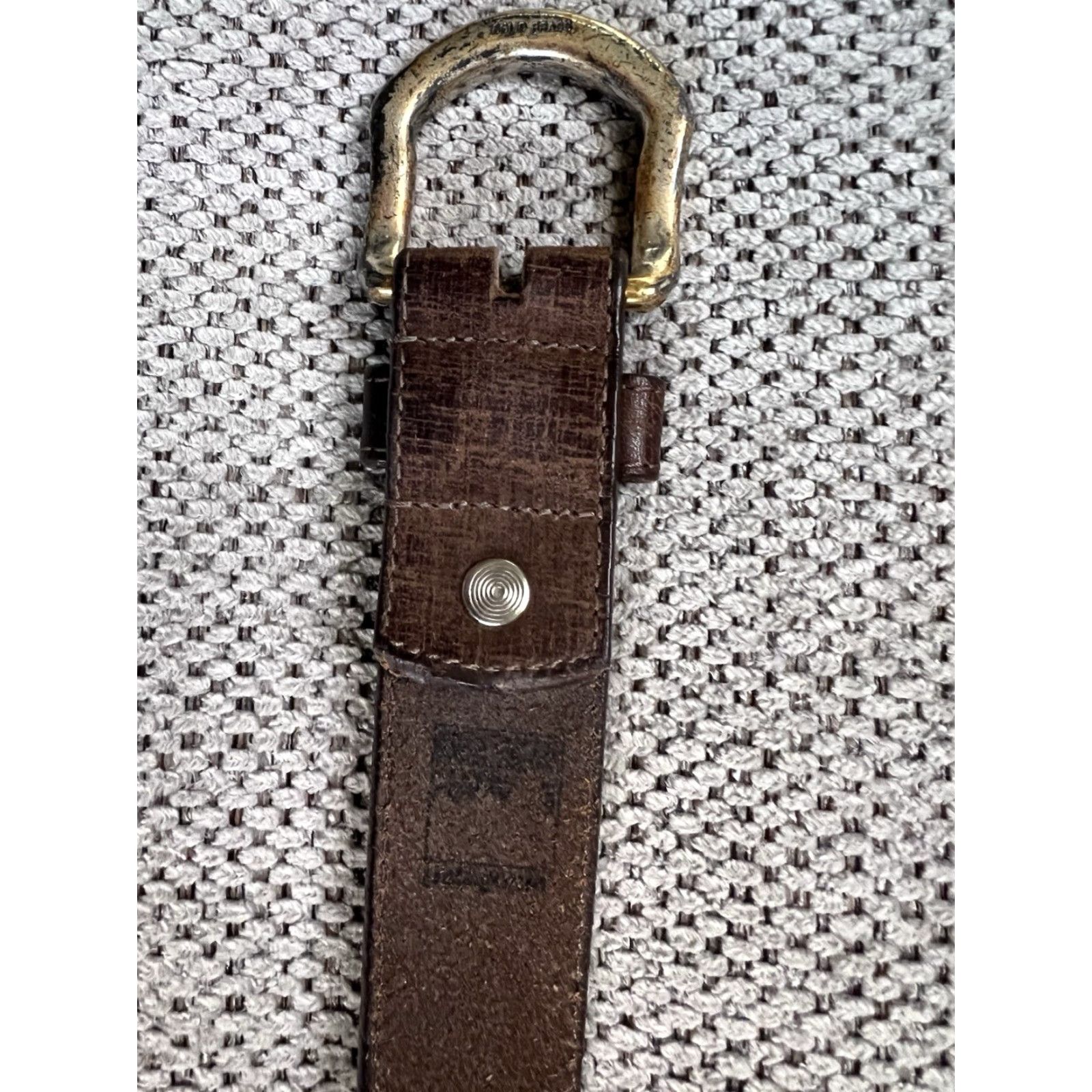 Patagonia VINTAGE Patagonia Belt Leather Brown 32 Men Mens 1.25” Wide Brass Hardware Greek Sand Pattern READ* Size 32 - 7 Thumbnail