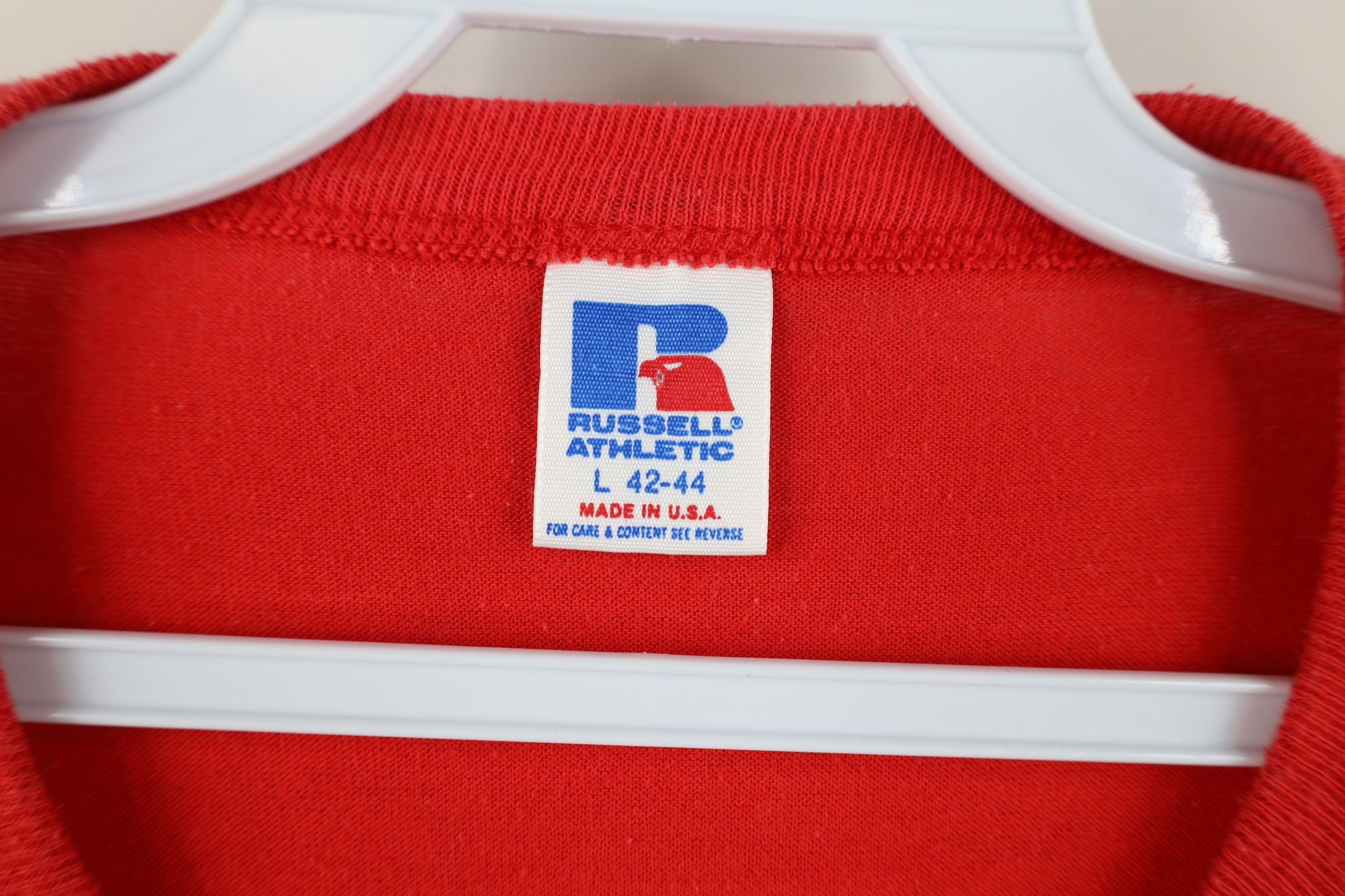 Russell Athletic Vintage 80s 90s Russell Athletic Blank Knit T-Shirt Red USA Size US L / EU 52-54 / 3 - 4 Thumbnail