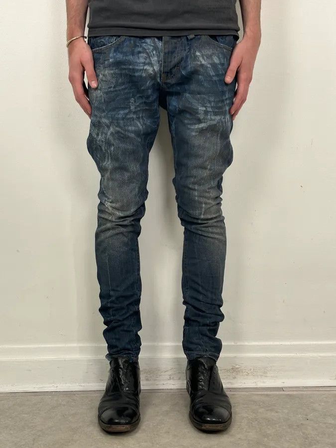 John Galliano GALLIANO ITALY BLUE DENIM SLIM DISTRESSED PANTS