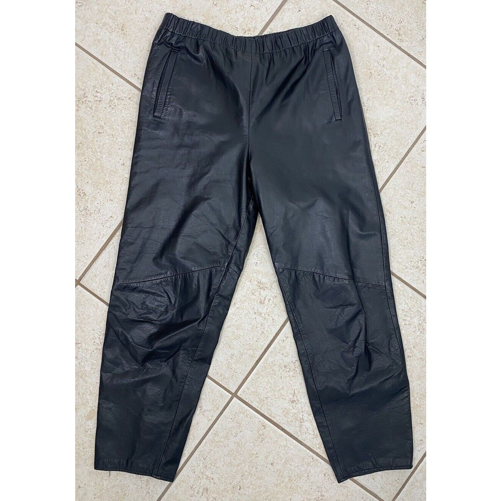 Other VTG CEDARS Black Leather Pants M Fully Lined Elastic Waist Size 32" / US 10 / IT 46 - 1 Thumbnail