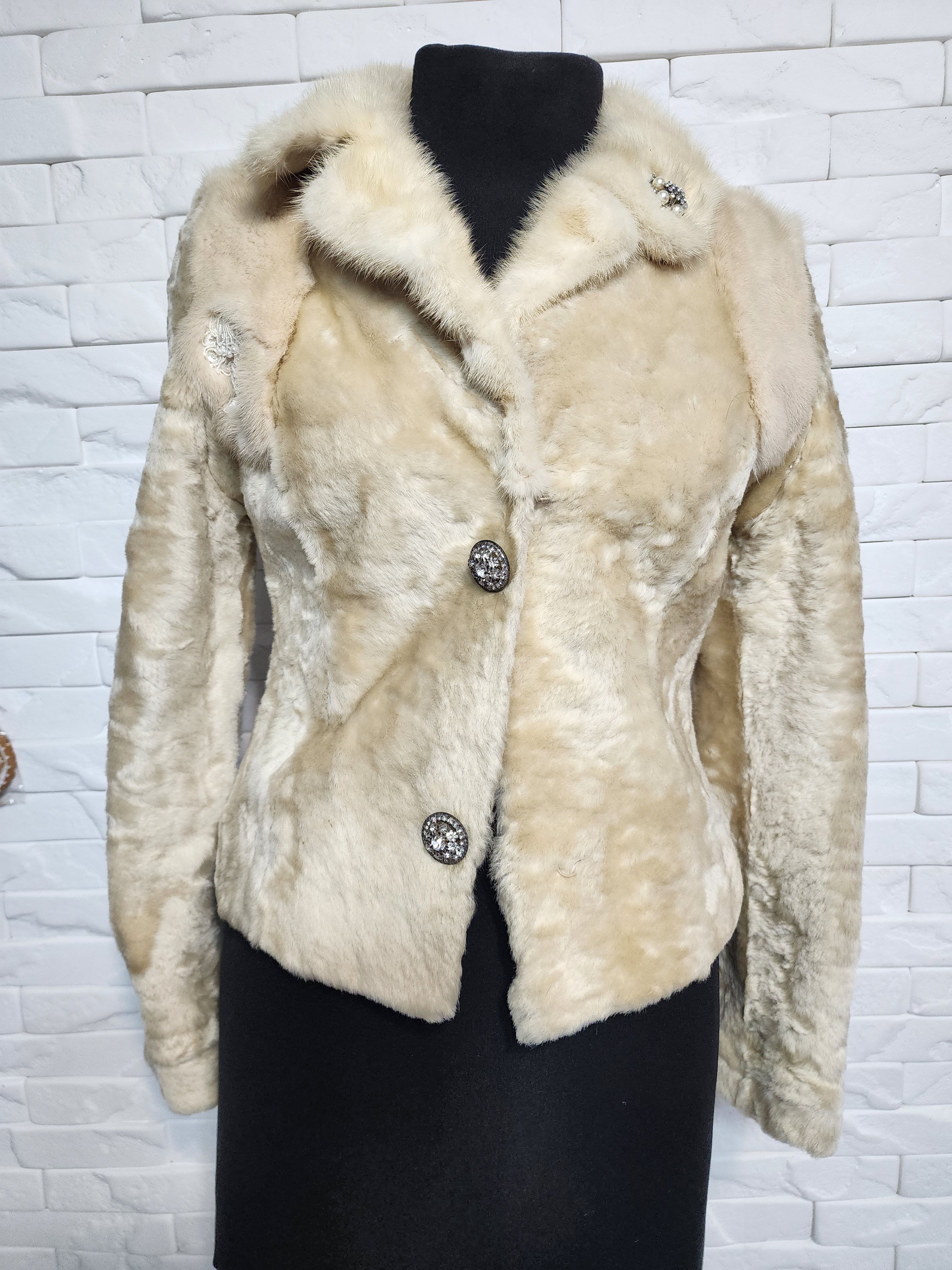 Furla Beige Fur Coat: Genuine Fur Winter Jacket. Swakara. Size S / US 4 / IT 40 - 1 Thumbnail