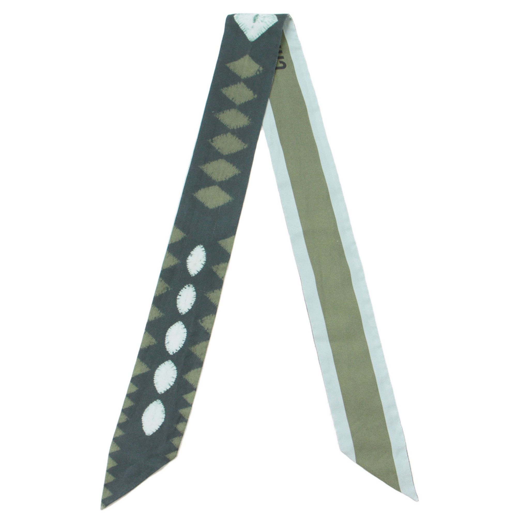 image of Christian Dior Muffler/scarf Tie Ribbon Reversible 2Way Logo Dye Print Missa Mitzah Silk in Green, 