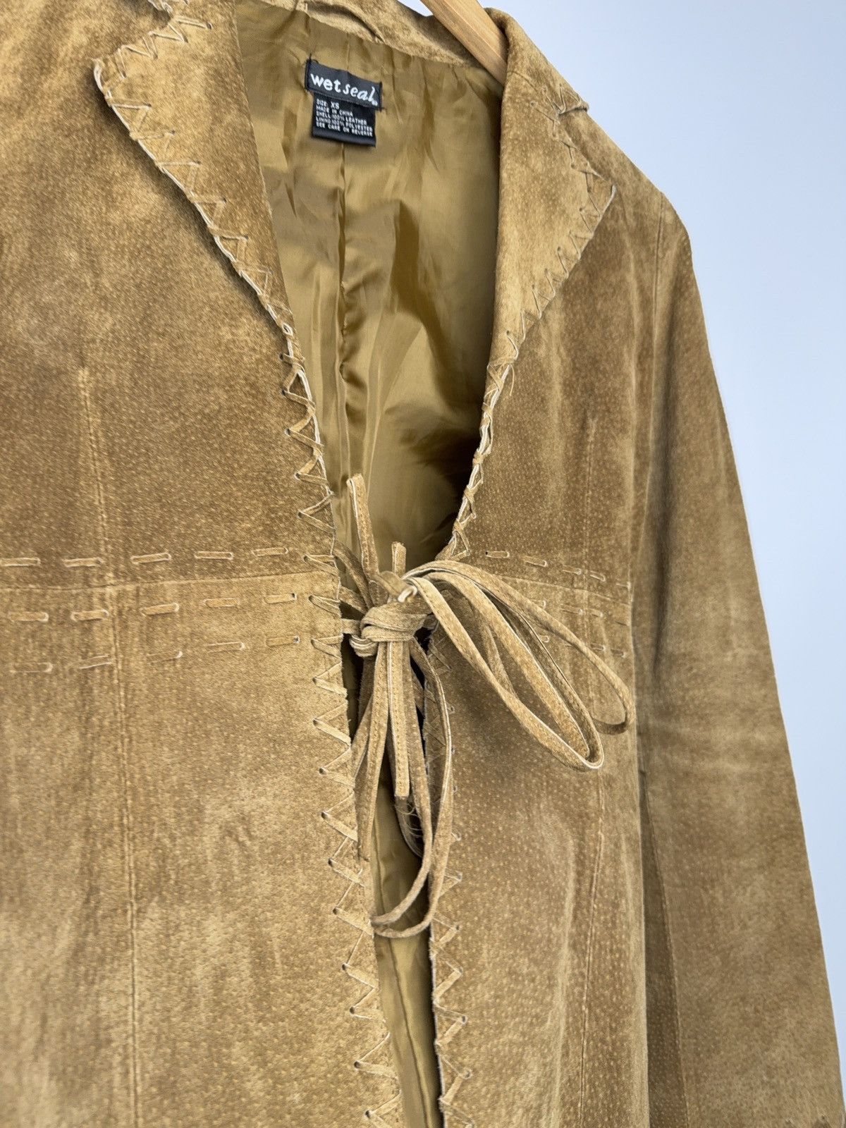 Genuine Leather Western Y2K Suede Leather Boho Coat Tan Whipstitch Jacket Size XS / US 0-2 / IT 36-38 - 7 Thumbnail