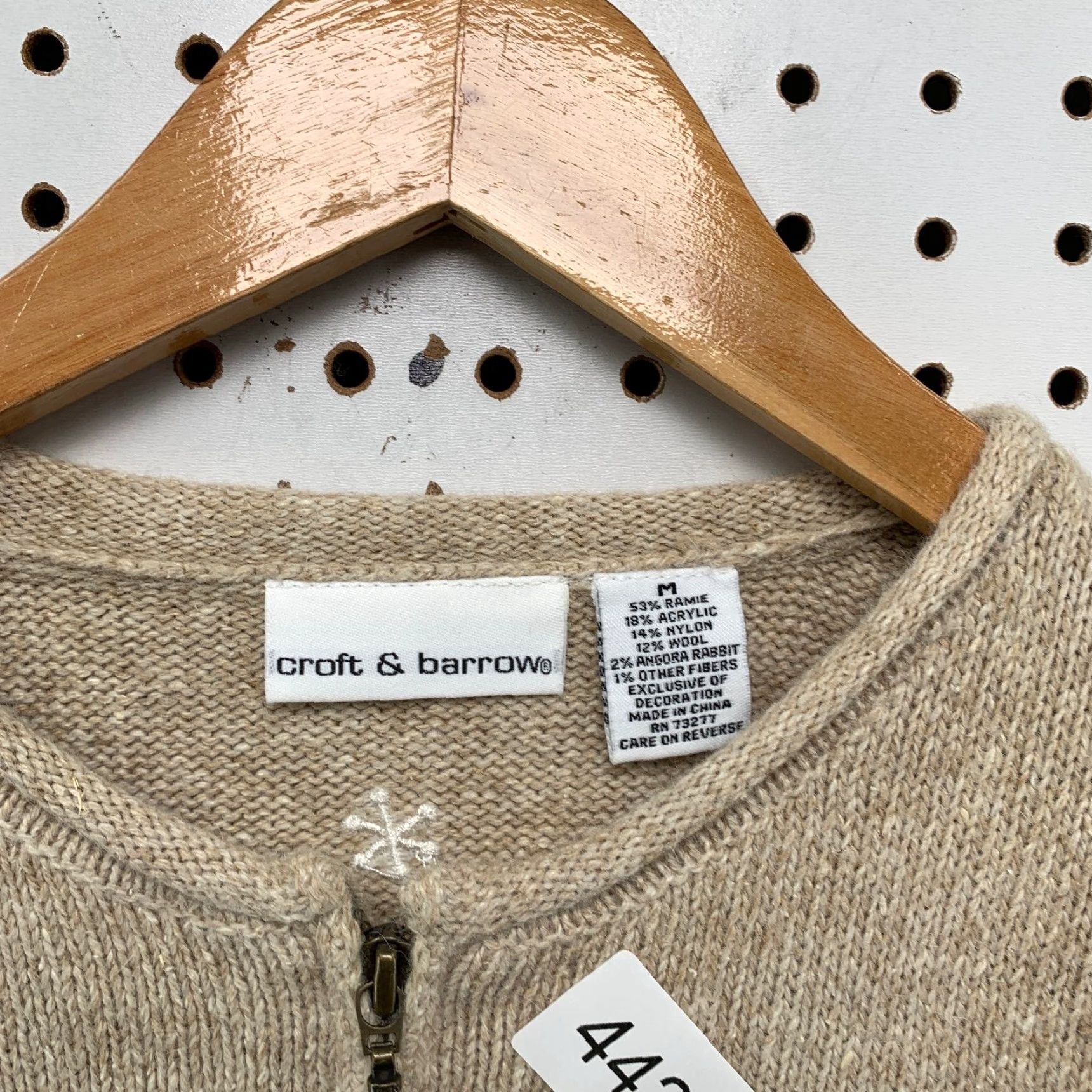 Croft & Barrow VINTAGE Croft & Barrow Winter Zip Knit Cardigan Sweater Womens M Beige Petite Ramie Wool Size M / US 6-8 / IT 42-44 - 6 Thumbnail