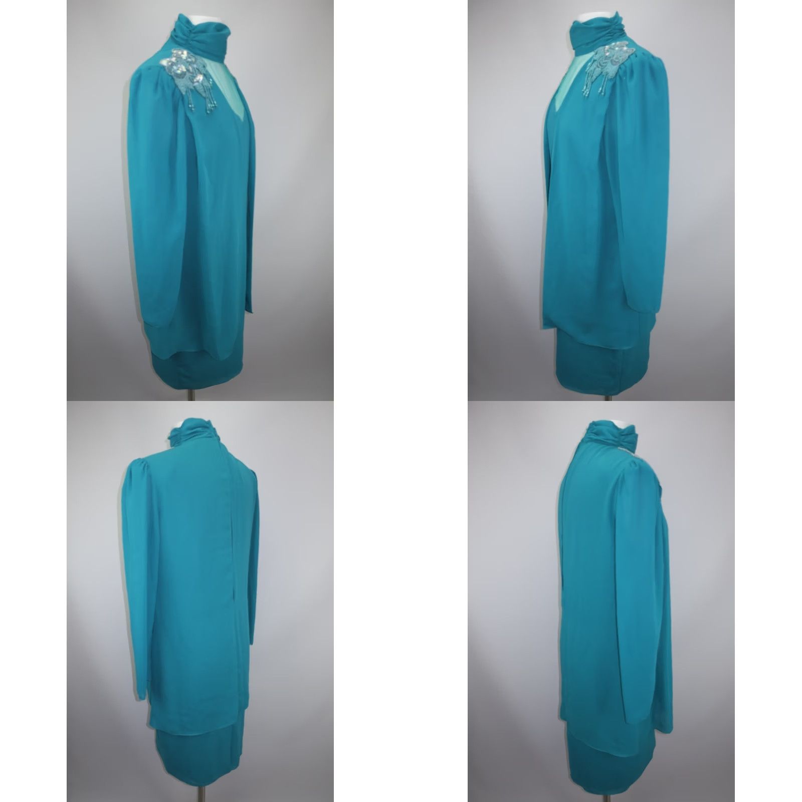 Vintage VINTAGE Patra Dress Knee Length Sequin Chiffon Organza Cape Design 80s Blue Sz 10 Womens Size L / US 10 / IT 46 - 8 Thumbnail