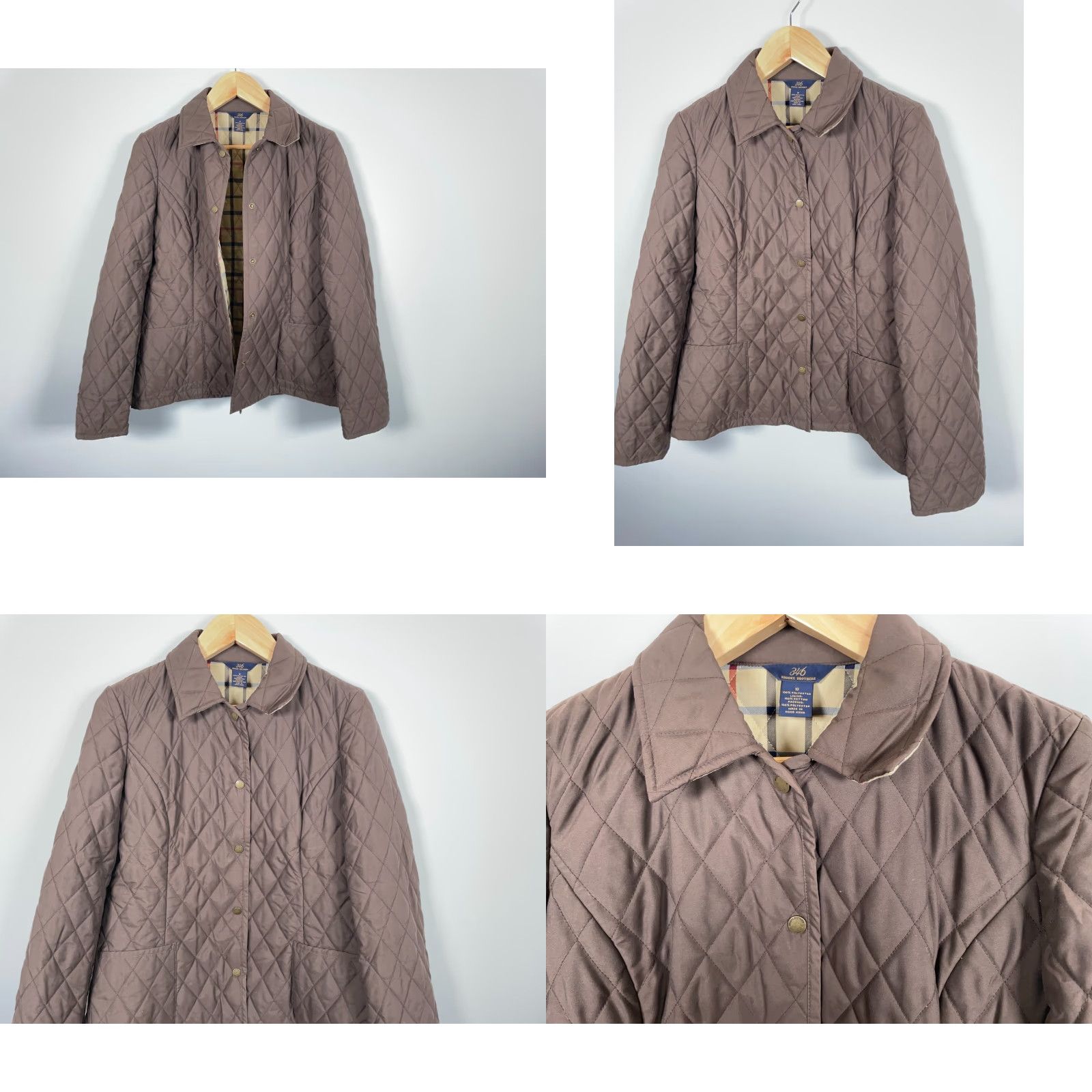 Brooks Brothers Brooks Brothers Women's Jacket 10 Brown Cream Check Quilted Lining Snap Button Polyester Size L / US 10 / IT 46 - 9 Thumbnail