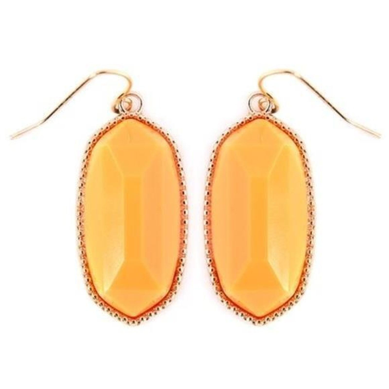 Other New Neon Orange Stone Gold Hexagon Dangle Drop Earrings Size ONE SIZE - 1 Preview