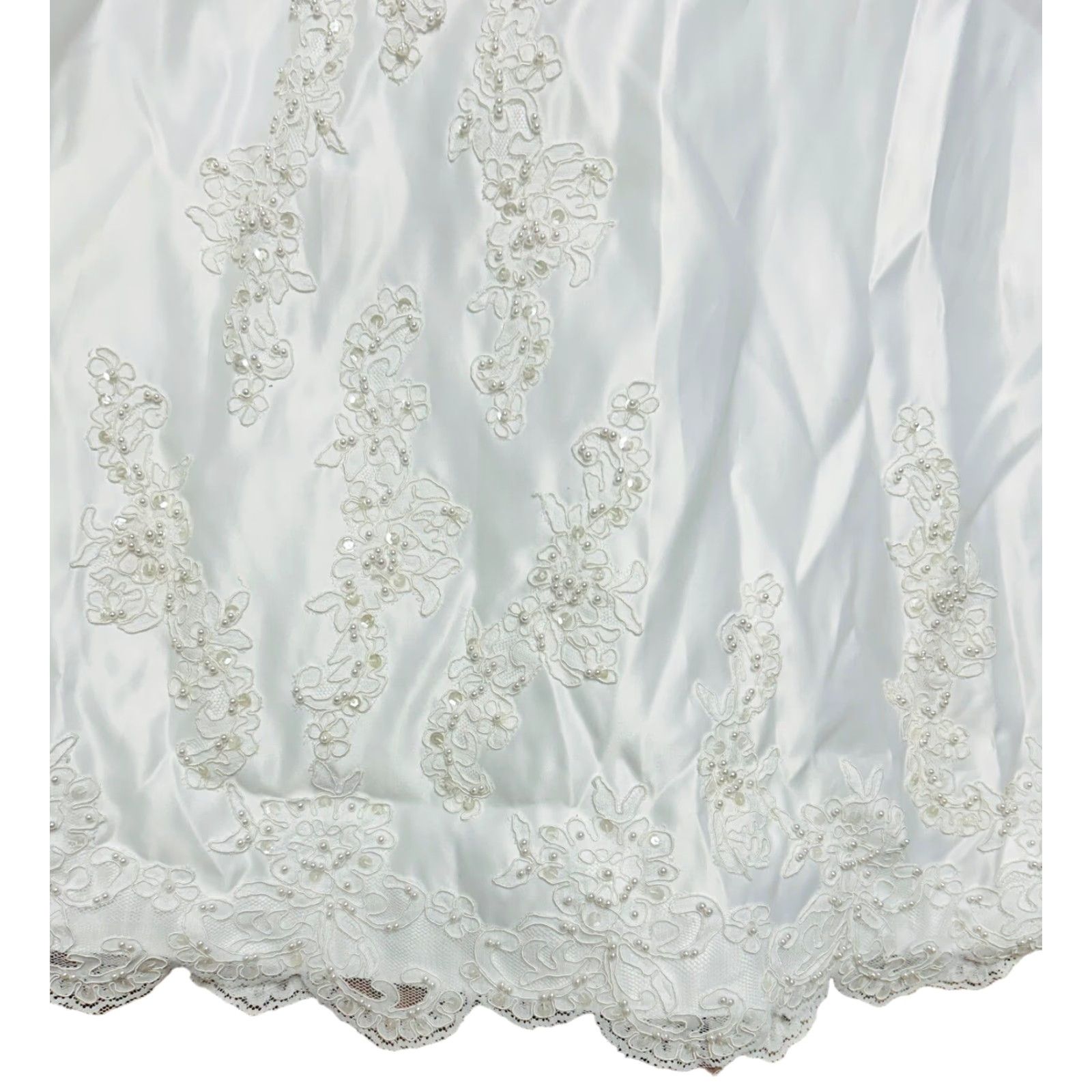 Vintage VINTAGE Women's Y2K Wedding Dress Ball Gown Duchess Satin White Sz12 Beaded Sleeved Cap Sleeve Read Size XL / US 12-14 / IT 48-50 - 6 Thumbnail
