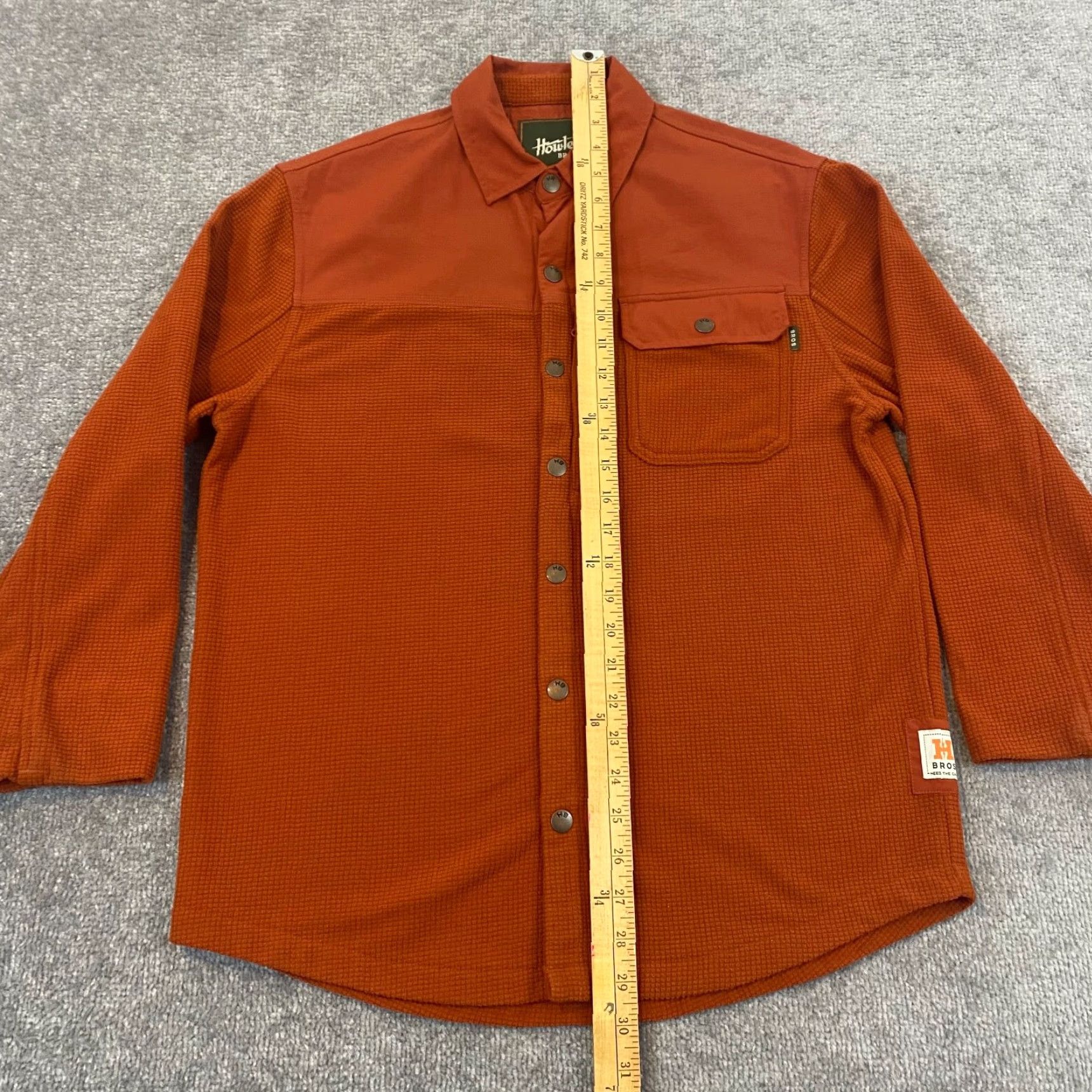 HOWLER BROTHERS Shirt Mens Small Orange Waffle Thermal Snap Up Western Sleeves
