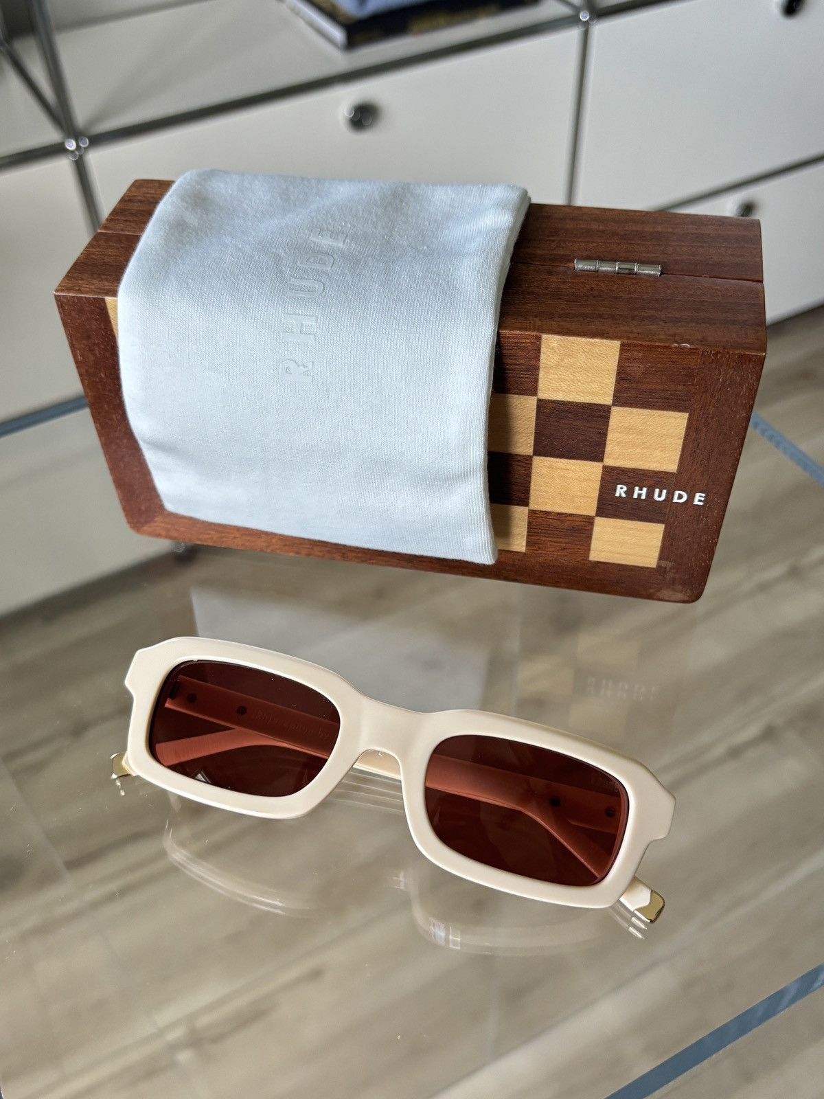 Rhude RHUDE - CREAM STEVE FRAME SUNGLASSES Size ONE SIZE - 9 Thumbnail