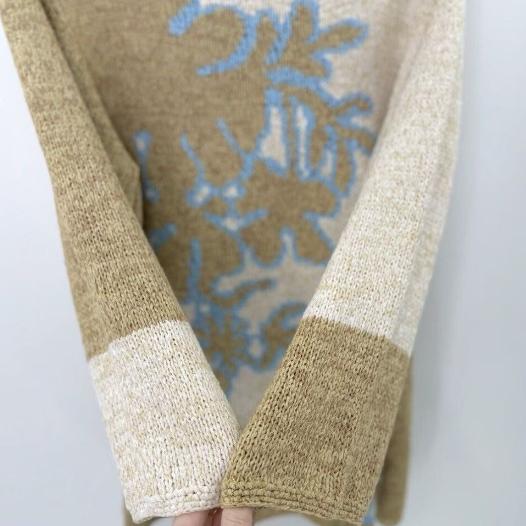 Vintage NWT Crazy Horse Flower Textured Knit Sweater Beige L Womens Boho Preppy 3/4 Sleeve Pullover Size Large Glow Vintage-inspired Size L / US 10 / IT 46 - 4 Thumbnail