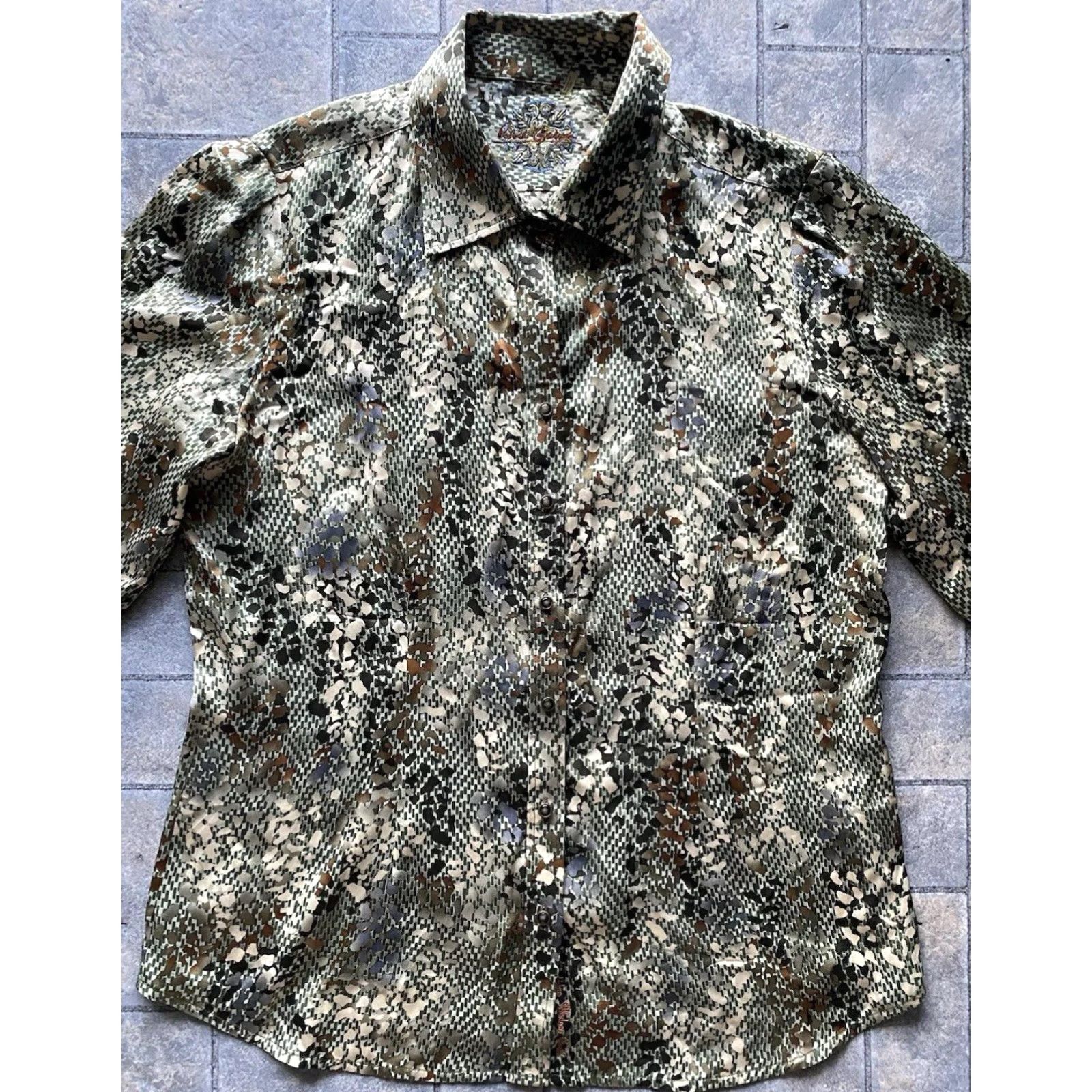 Robert Graham Robert Graham Long Sleeve Womens L Shirt 100% Silk Green Snake Skin Animal Print Size L / US 10 / IT 46 - 2 Thumbnail