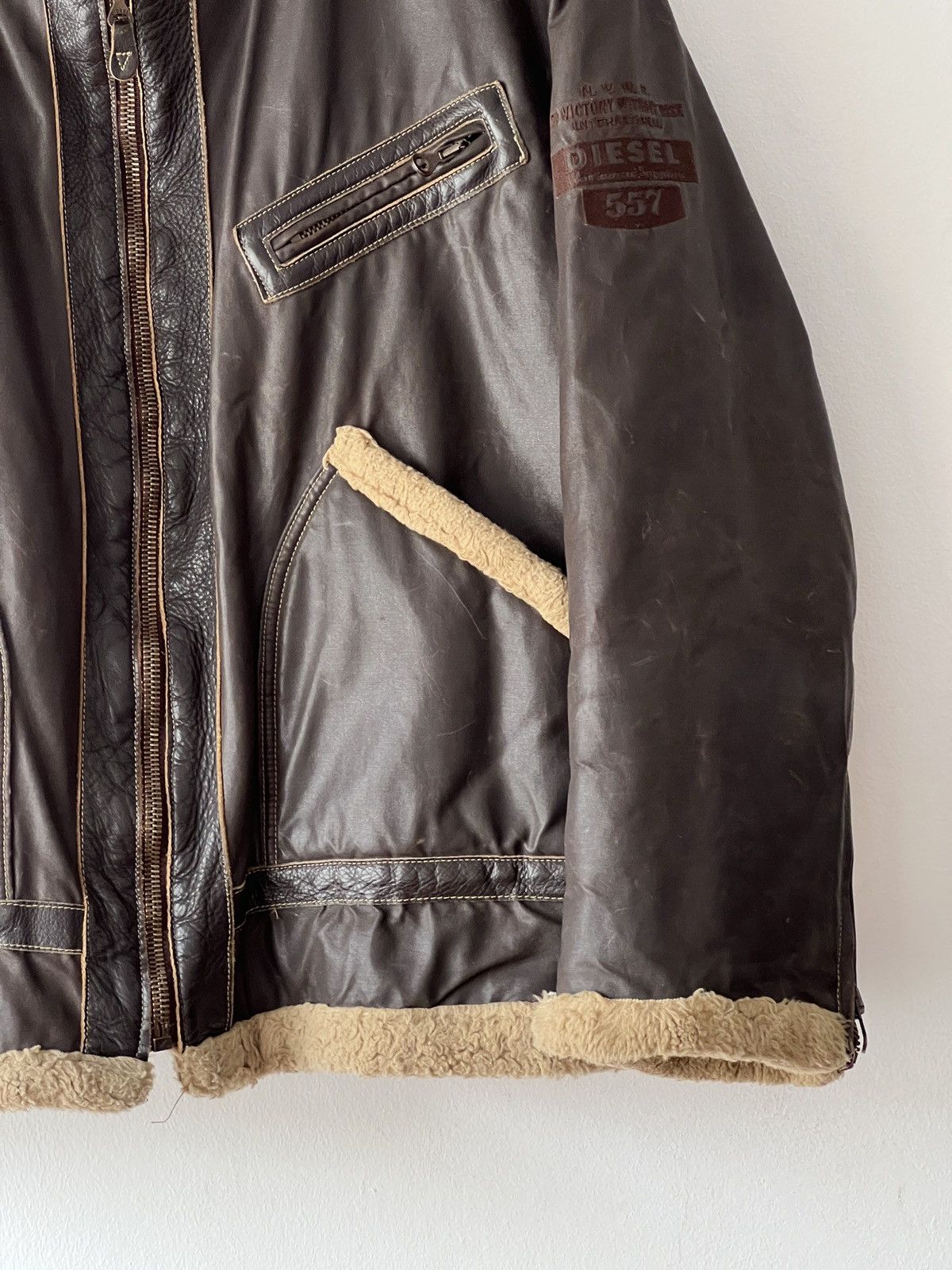 Diesel × Japanese Brand × Vintage Diesel DMB 1955 Vintage Waxed Cotton & Shearling Jacket Size US XL / EU 56 / 4 - 4 Thumbnail