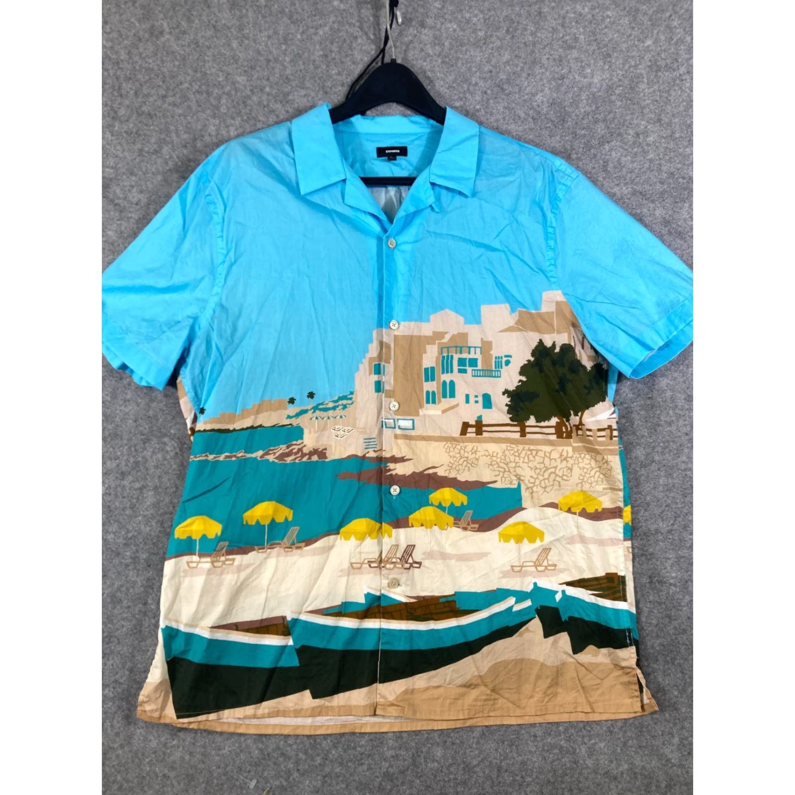 Express Express Hawaiian Button-Up Shirt Mens L Blue Graphic Stretch Short Sleeve Beach Comfort Size US L / EU 52-54 / 3 - 2 Thumbnail