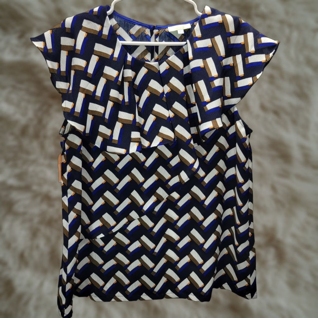 Vintage Jade Melody Tam Blouse Geometric Top Sleeveless Blue Beige NWT L Womens Casual Shirt Size L / US 10 / IT 46 - 1 Thumbnail