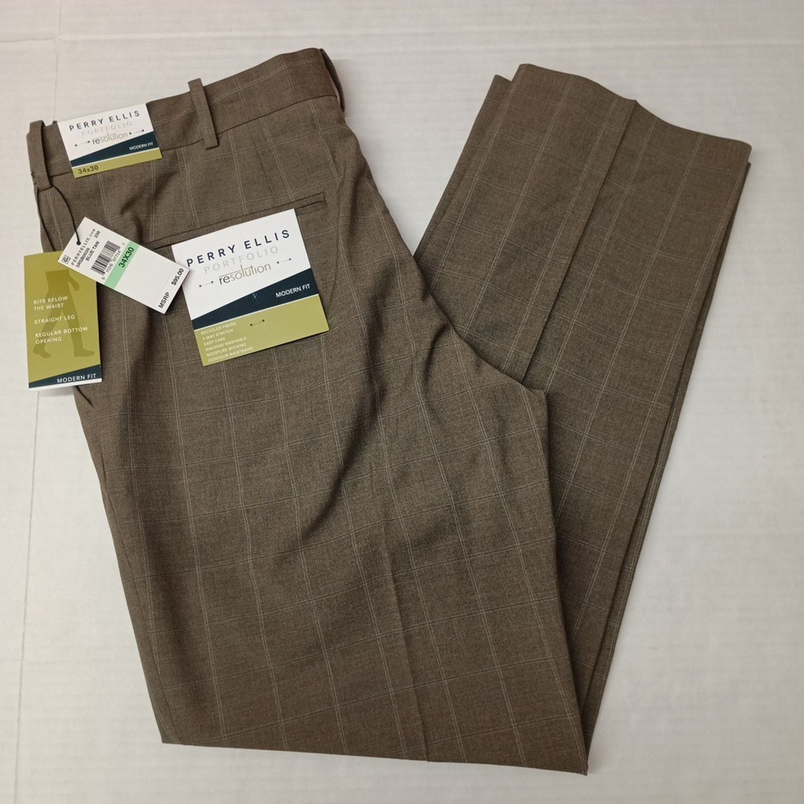 Perry Ellis Perry Ellis Portfolio Modern Dress Pants Mens 34x30 Blue Tan Size US 34 / EU 50 - 1 Thumbnail