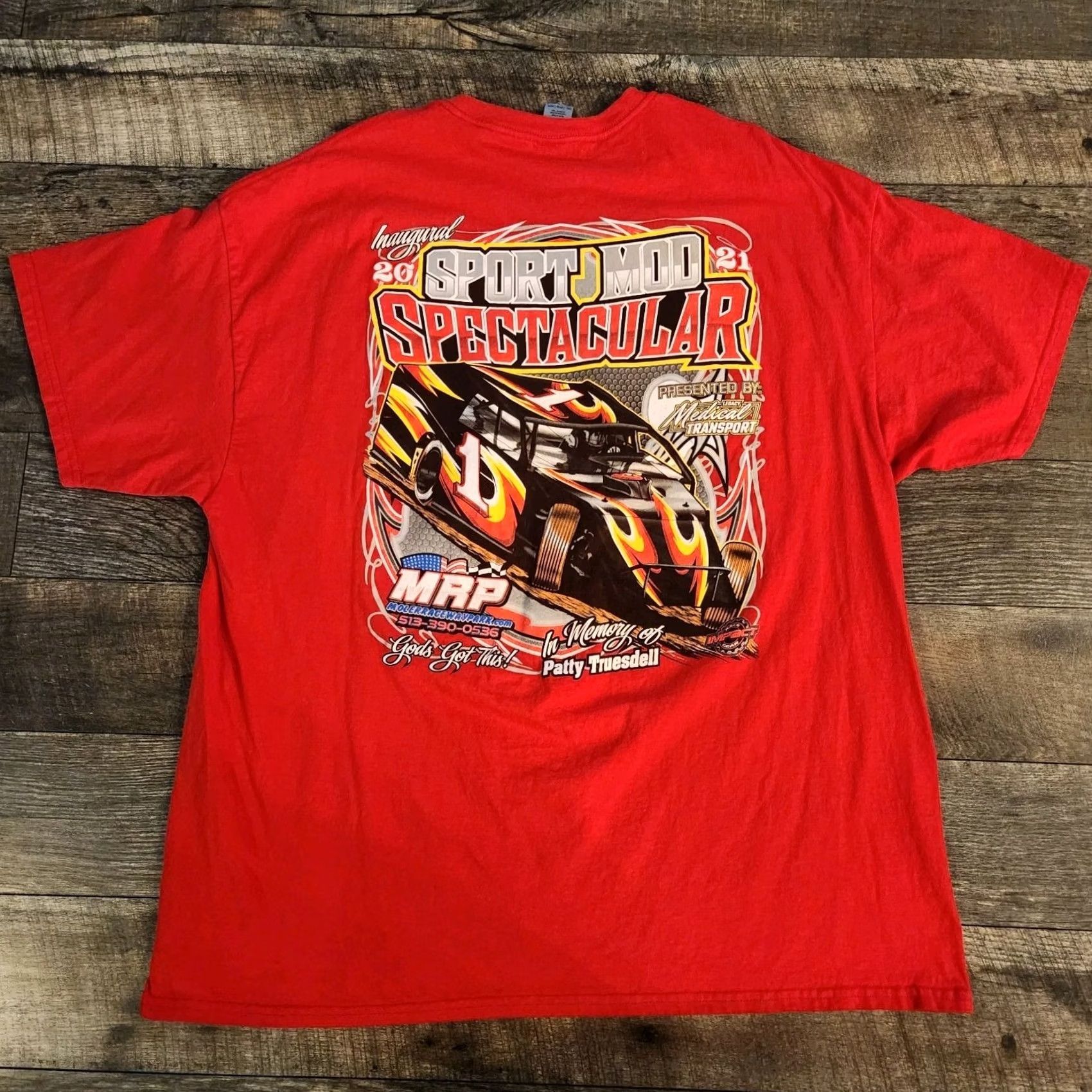 Gildan Dirt Late Model Racing Sport Mod T Shirt Tee Double Sided Red Mens 2XL Size US XXL / EU 58 / 5 - 3 Thumbnail