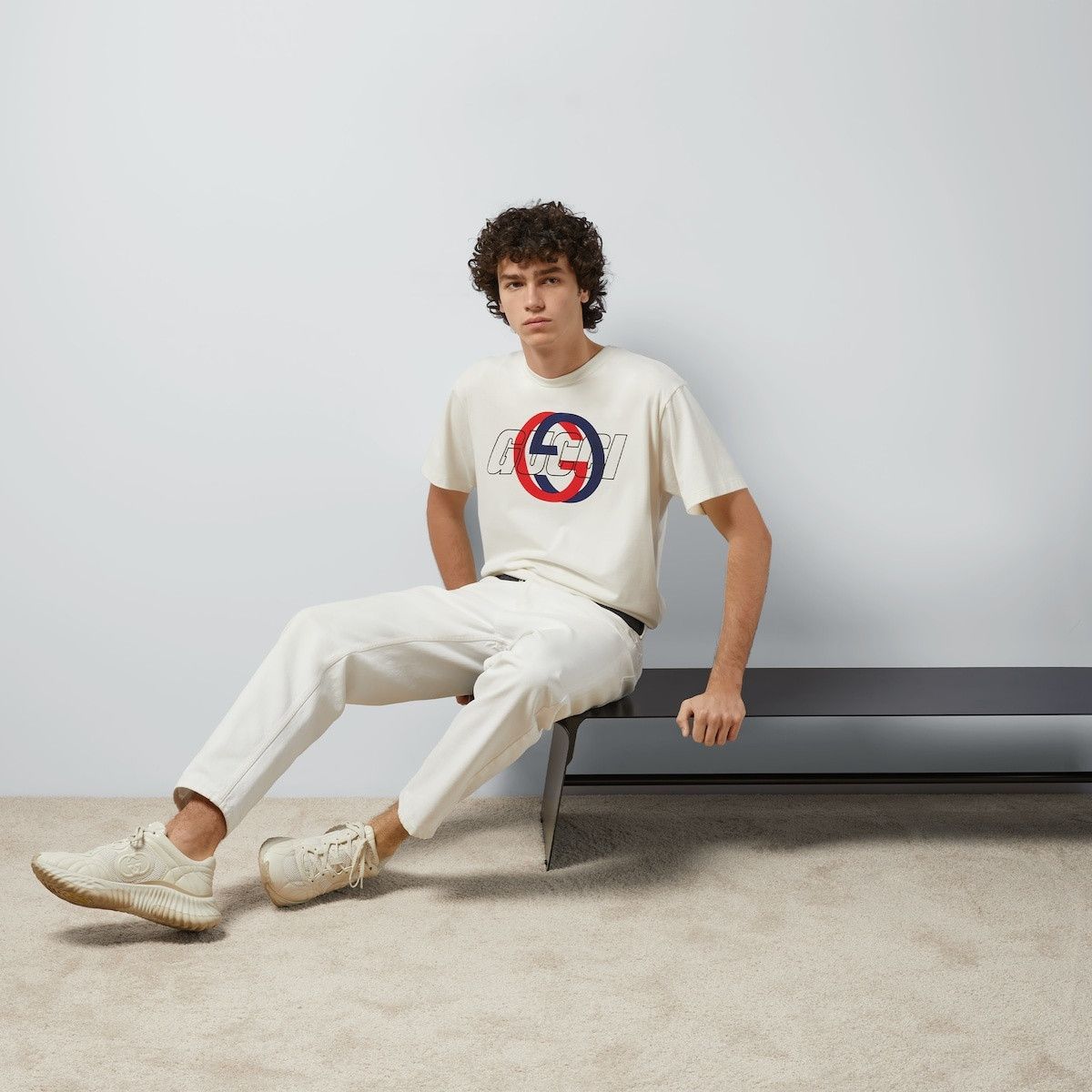 Gucci o1s1wg111025 Cotton Jersey Printed T-Shirt in Off White Size US M / EU 48-50 / 2 - 2 Thumbnail