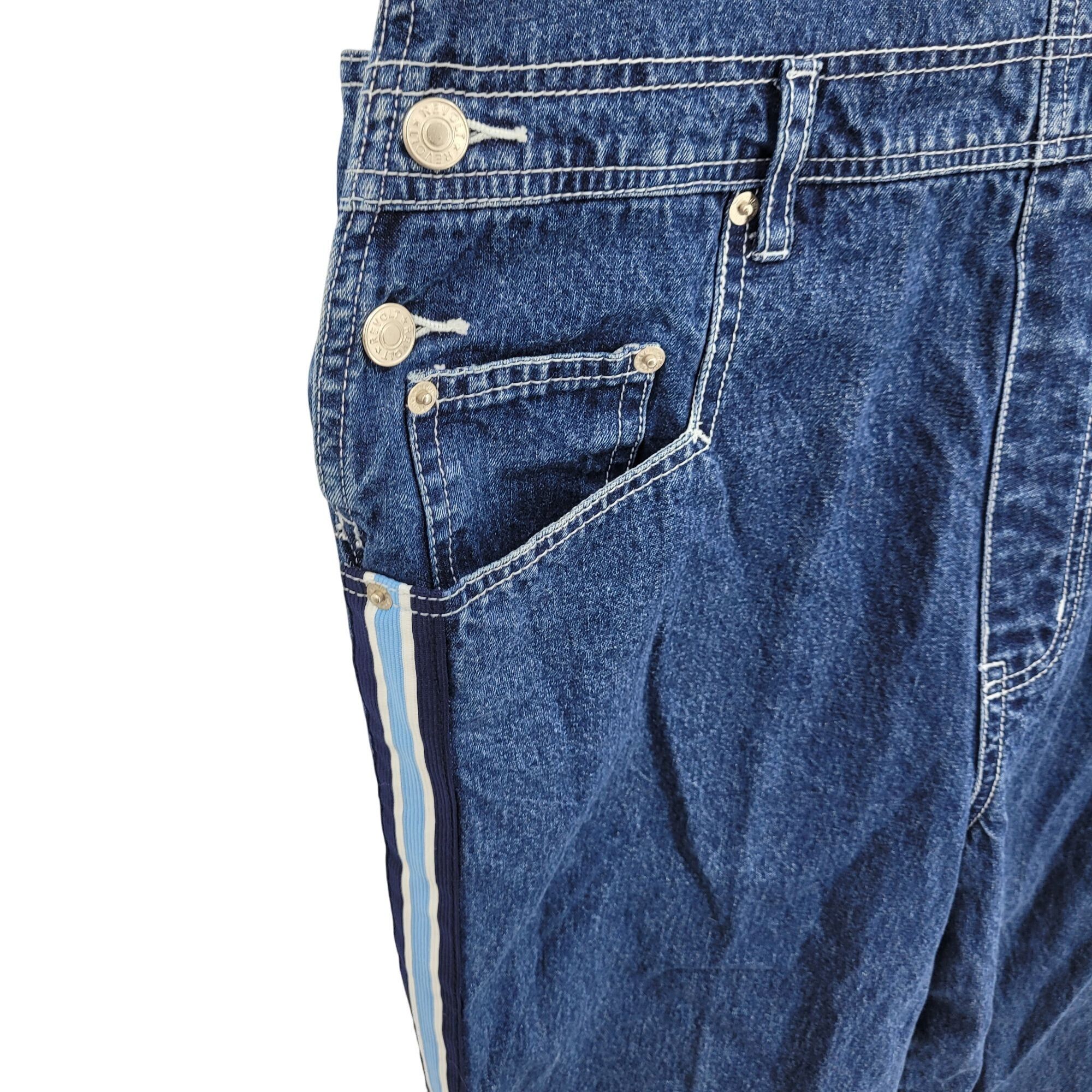 Vintage Vtg 80s Revolt Denim Overalls Sz L Cotton Racing Stripe Pock Size 34" / US 12 / IT 48 - 7 Thumbnail