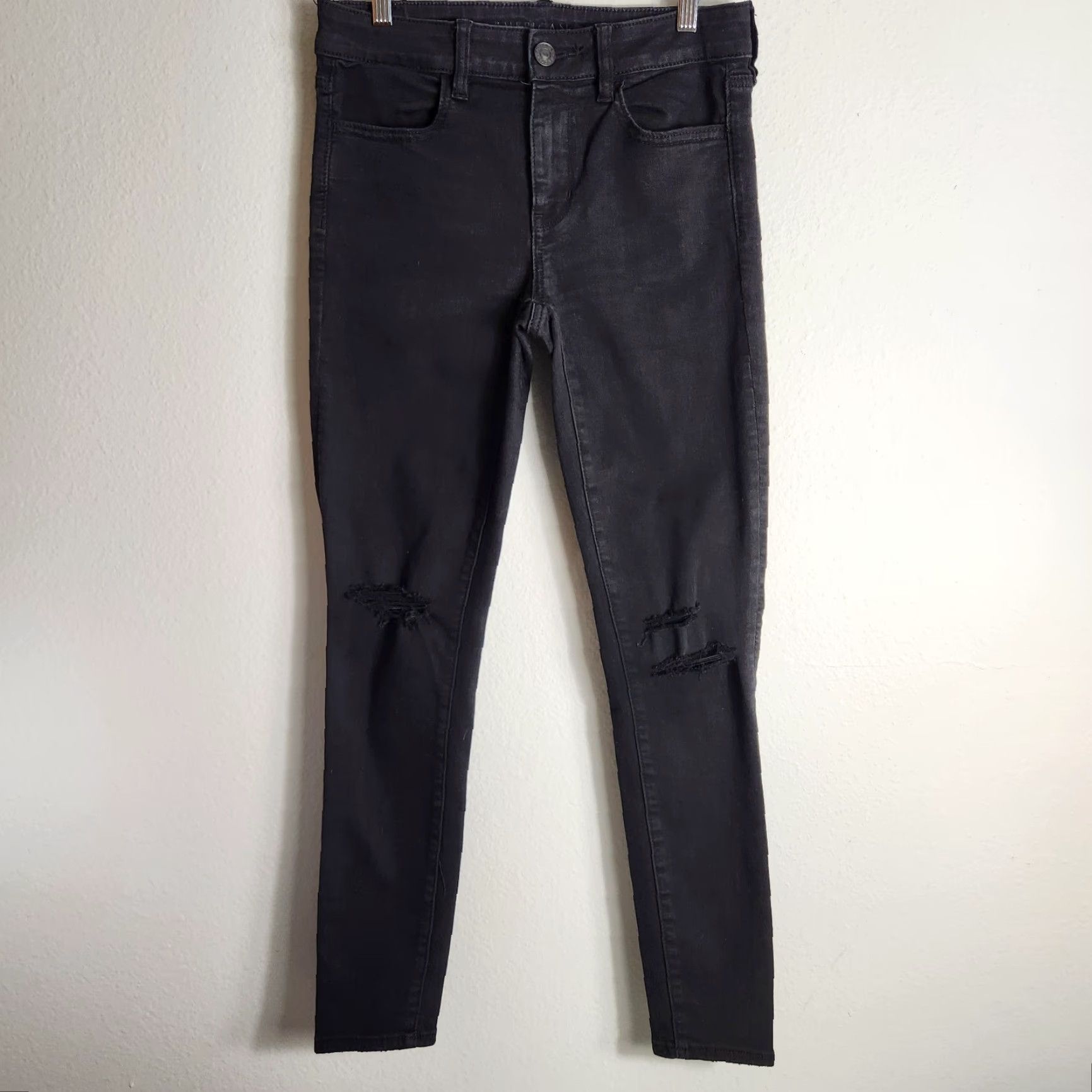 American Eagle Outfitters American Eagle Womens Black Next Level Stretch Distressed Jeggings-Size 6 Jeans Womens Size ONE SIZE - 2 Thumbnail
