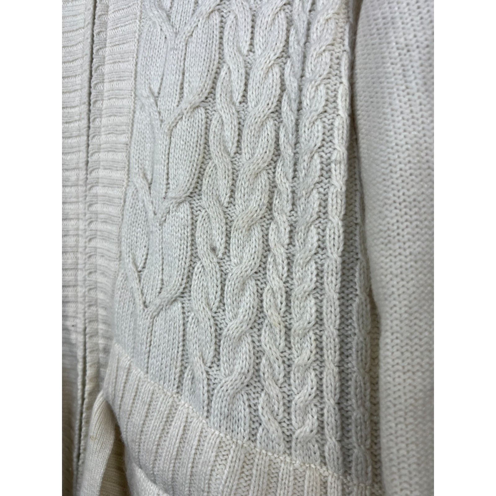 Abercrombie & Fitch Woolrich Cardigan Sweater LG White Cable Knit Faux Fur Hoode Size L / US 10 / IT 46 - 5 Thumbnail