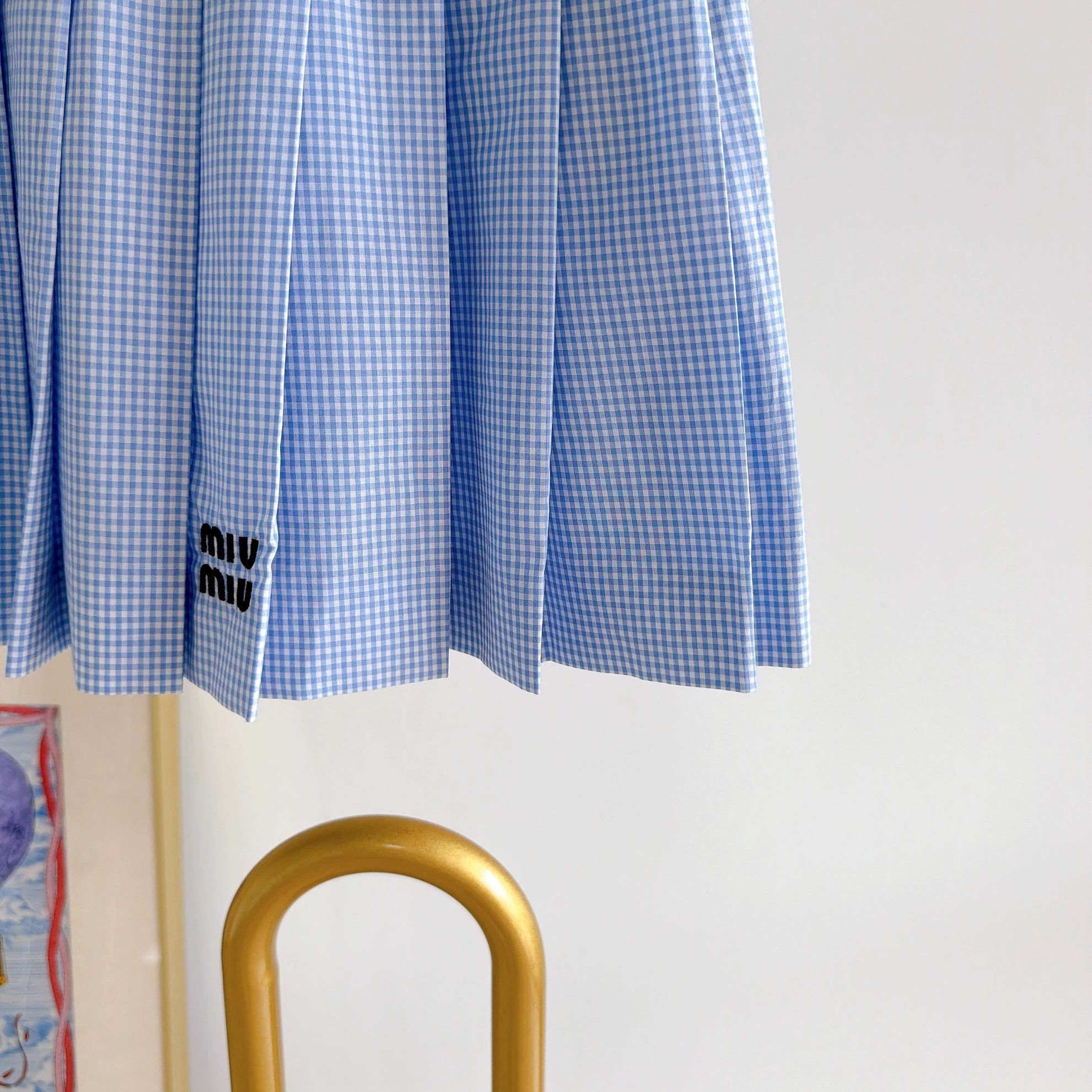 Miu Miu MIU MIU Women's Blue Checked Pleated Mini Skirt 36 Size 25" / US 0 / IT 36 - 4 Thumbnail