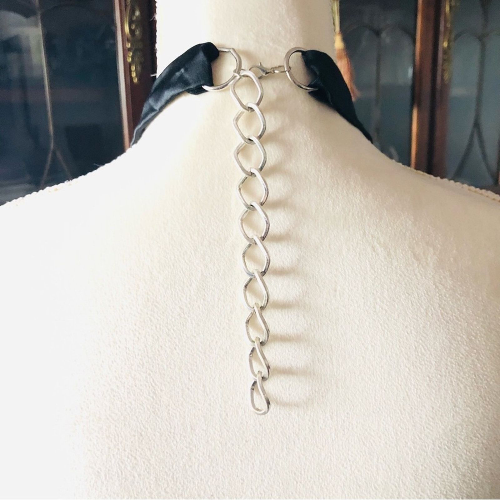 Handmade Country Girl black satin fabric covered bead necklace Size ONE SIZE - 4 Thumbnail