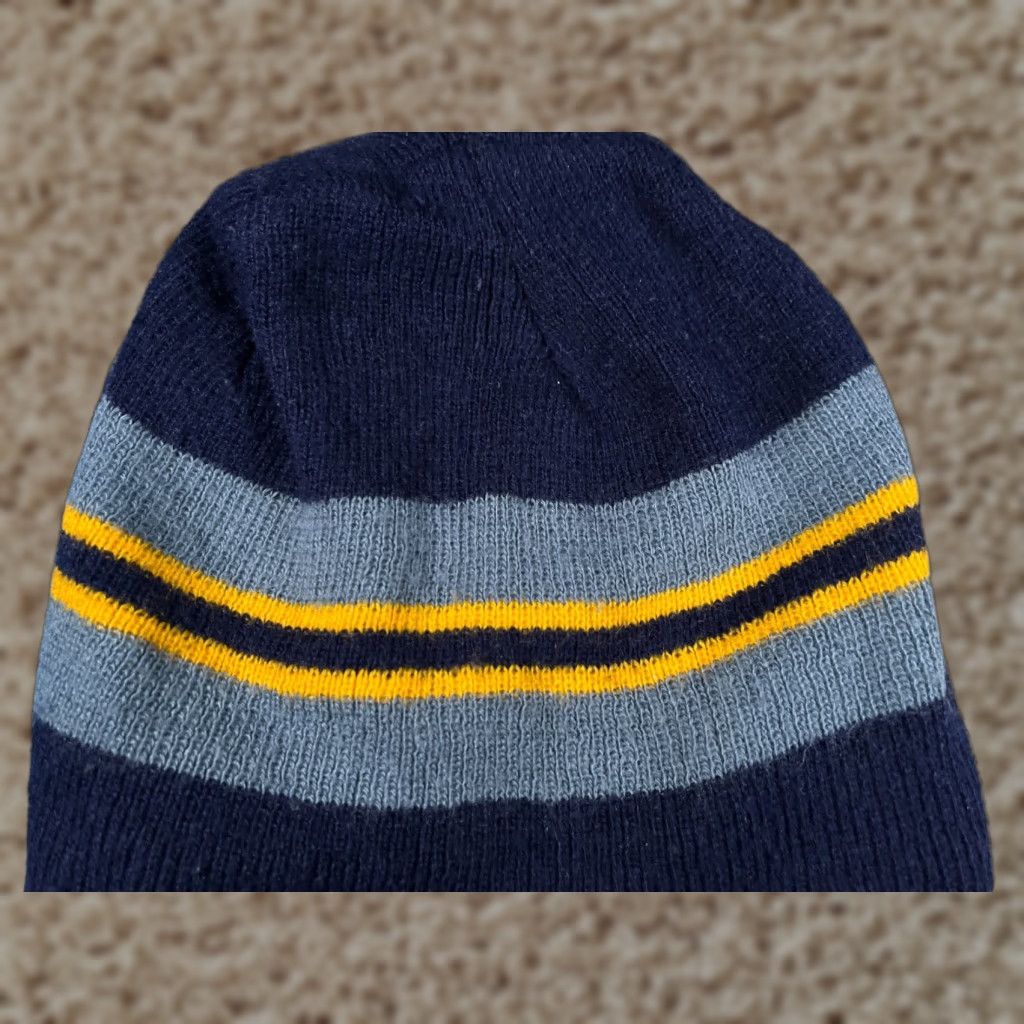 Vintage Gold Medal Beanie Adult One Size Blue Stripe Knit Acrylic Lined Hat Mens 90s Outdoor Ski Size ONE SIZE - 1 Thumbnail