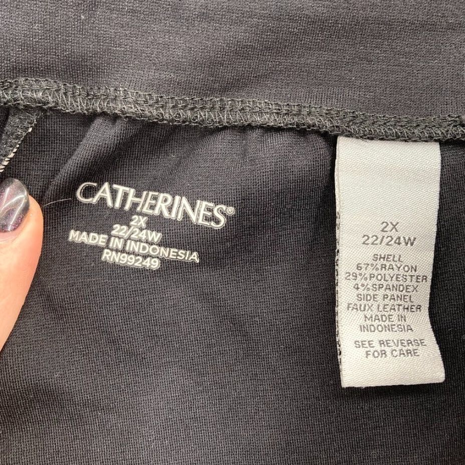 Vintage Catherines Secret Slimmer Knit Leggings Women's 2X Black Faux Leather Stripe NWT Leggings Size 40" / US 18 - 5 Thumbnail