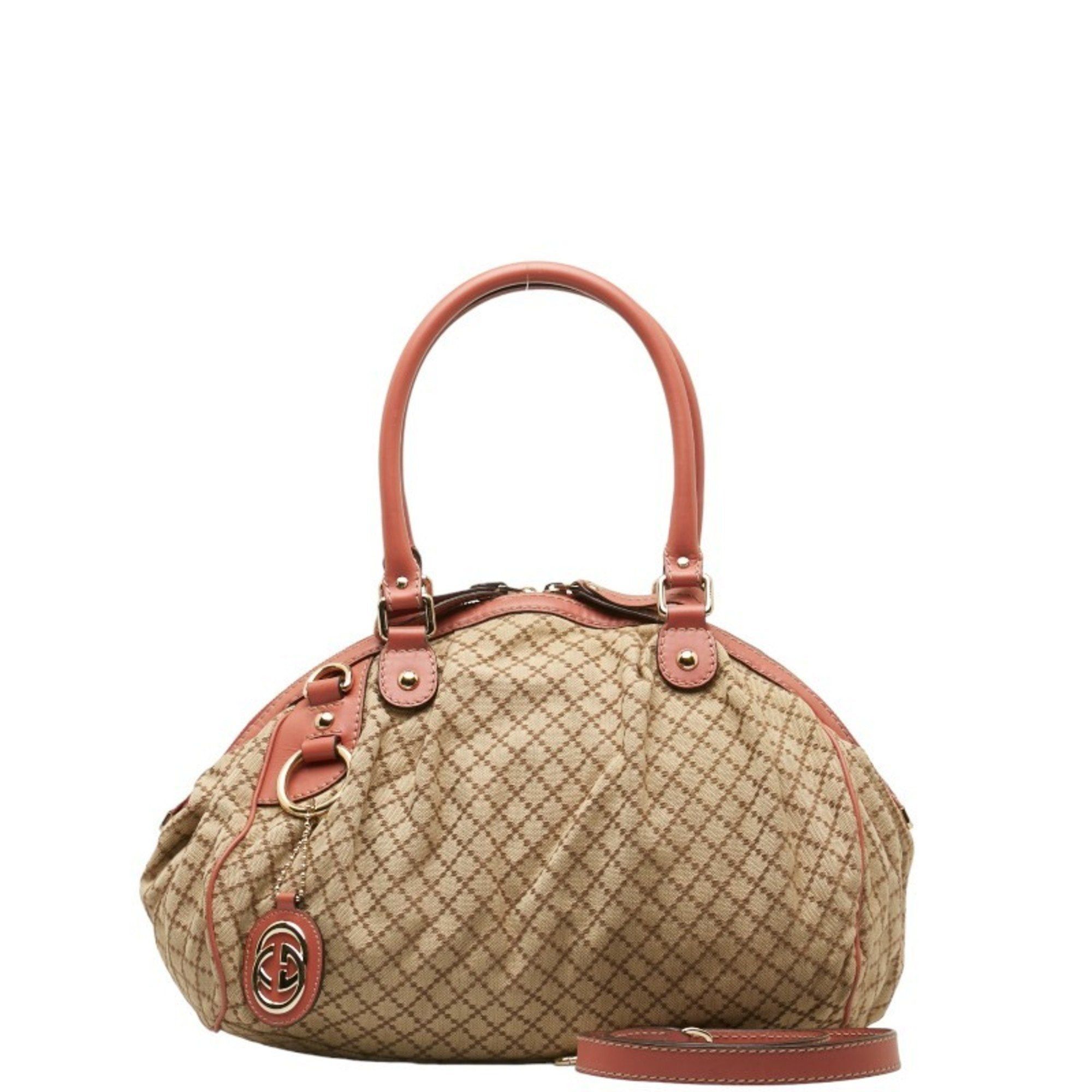 image of Gucci Diamante Sookie Handbag Shoulder Bag 2Way 223974 Beige Pink Canvas Leather Ladies in White, W