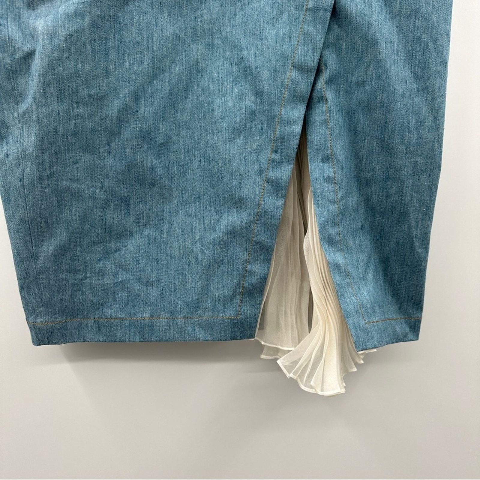 Derek Lam 10 Crosby Derek Lam 10 Crosby Denim Ruffle Slit Long Pencil Skirt Size 32" / US 10 / IT 46 - 3 Thumbnail