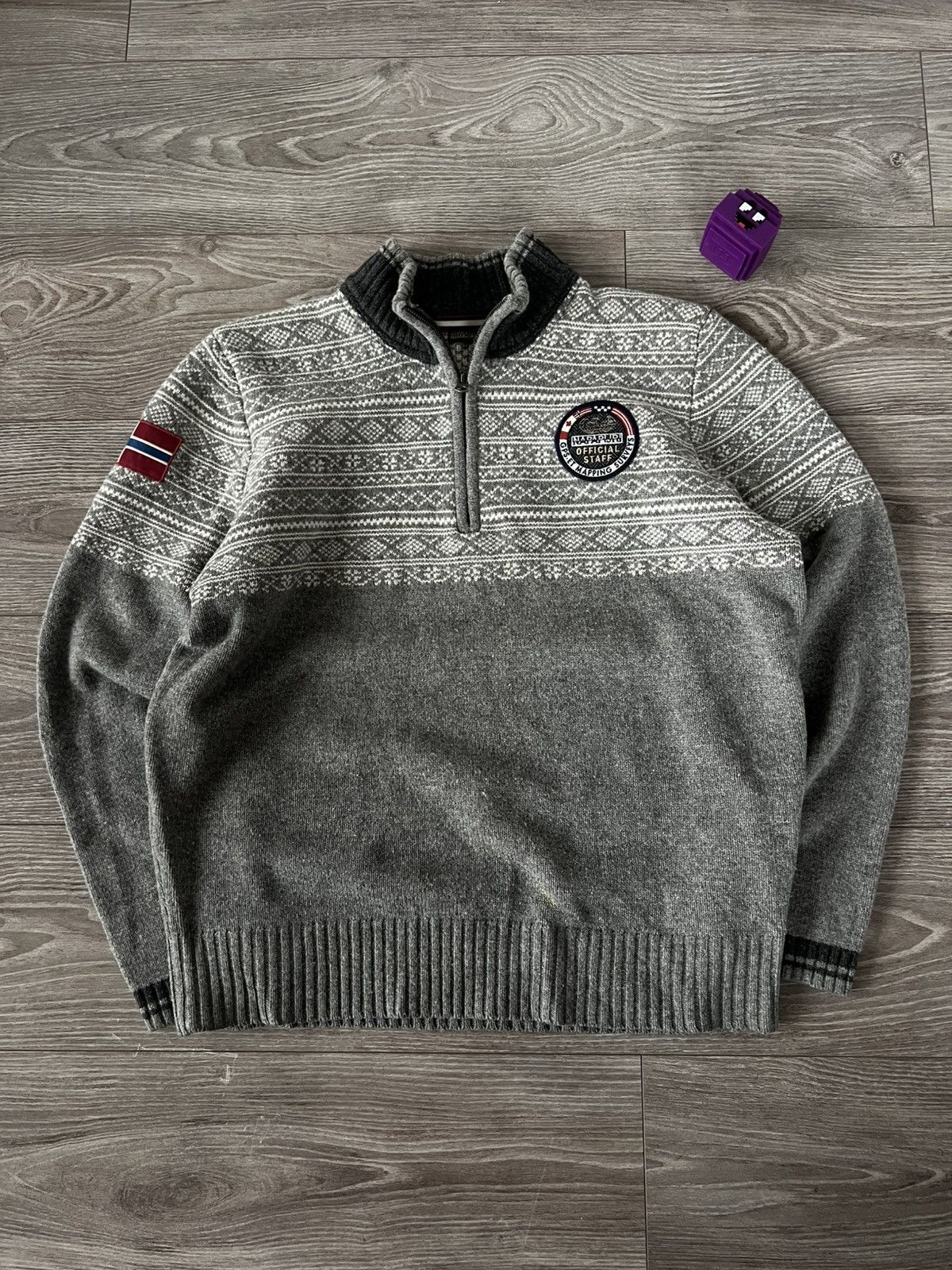 Napapijri Vintage Napapijri Laine Wool 100% Patch Logo Zip Sweater Size US XL / EU 56 / 4 - 1 Thumbnail