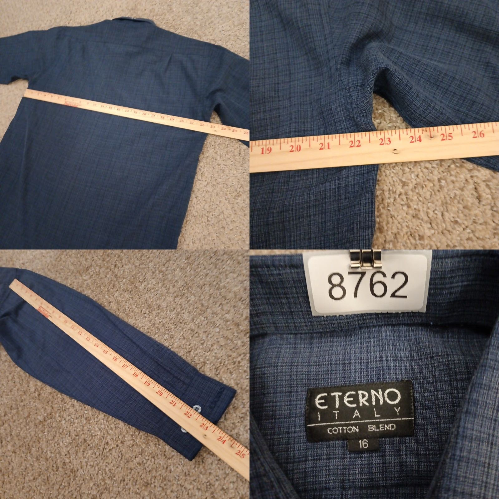 Vintage Eterno Shirt Mens Size 16 Blue Plaid Long Sleeve Button Up Cotton Blend Size US L / EU 52-54 / 3 - 8 Thumbnail